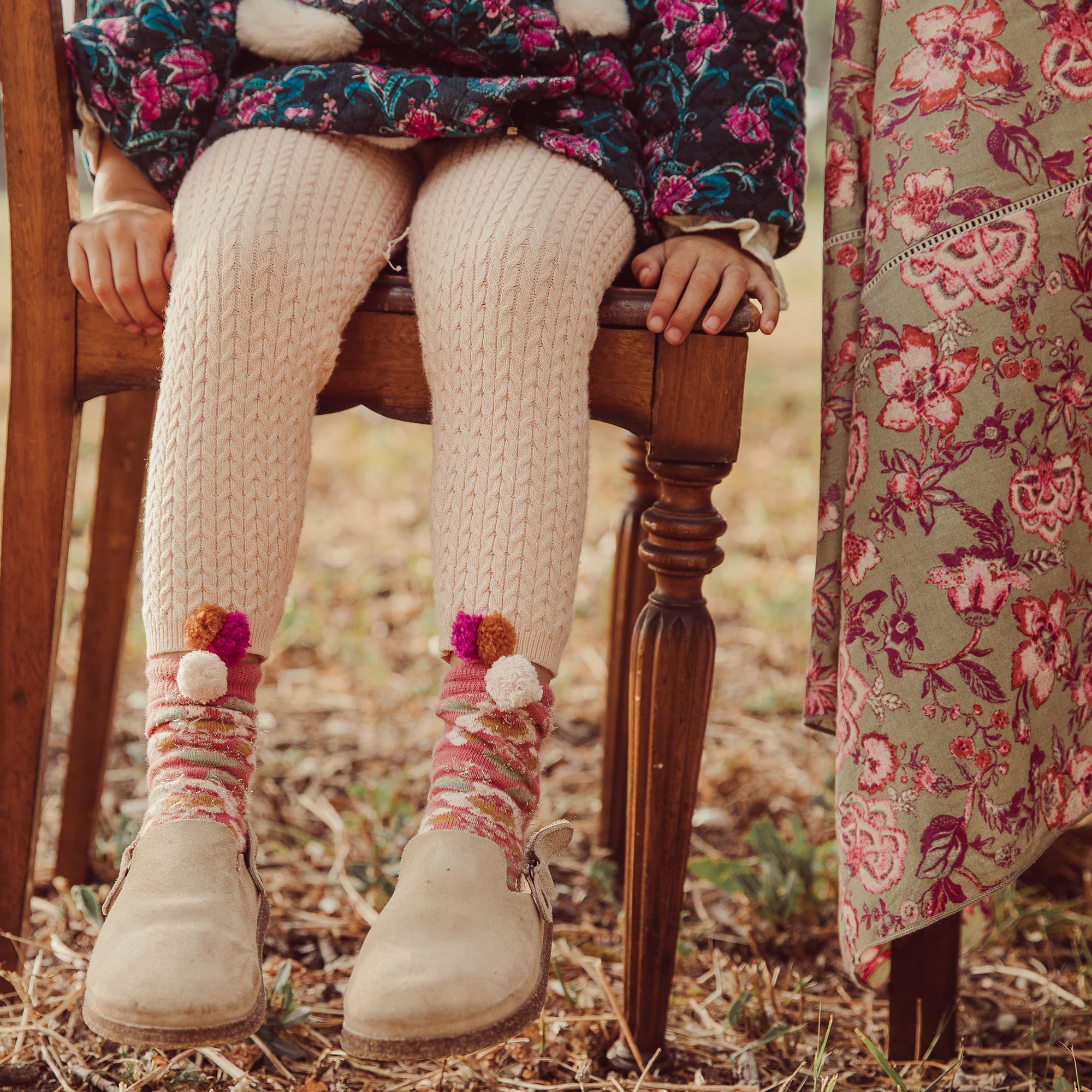 Girls Pink Flowers Cotton Socks