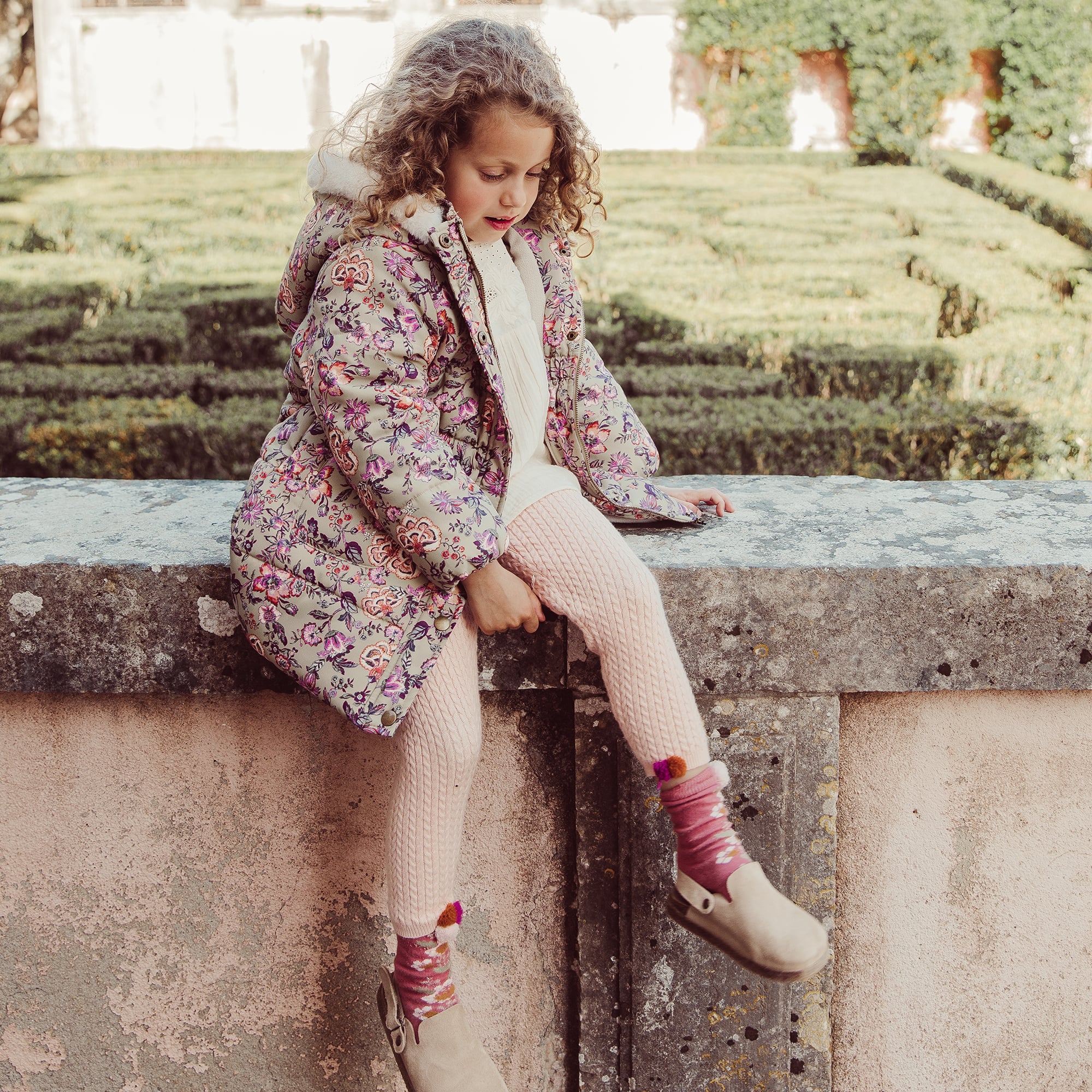 Girls Pink Flowers Cotton Socks