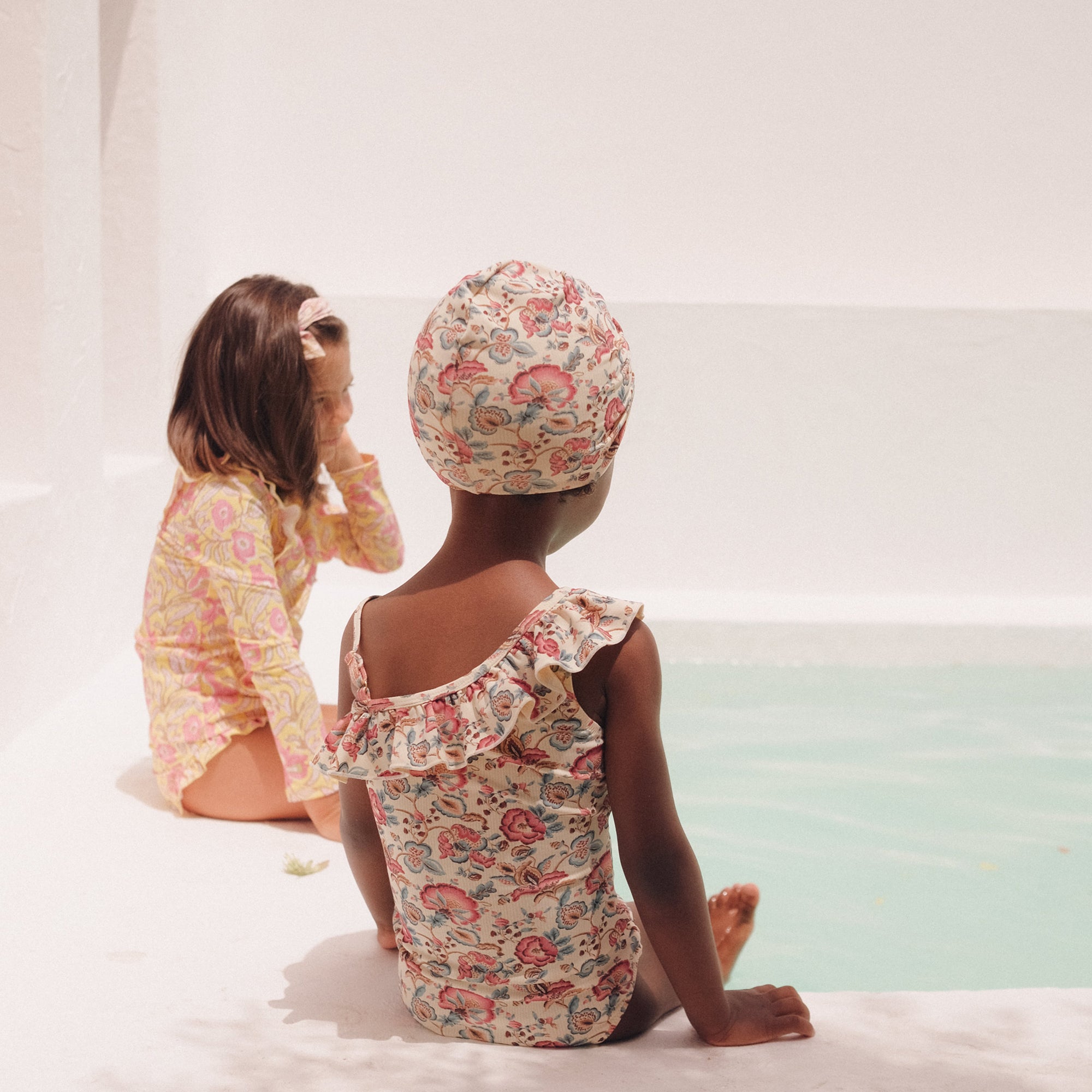 Girls White Flower Swimsuit