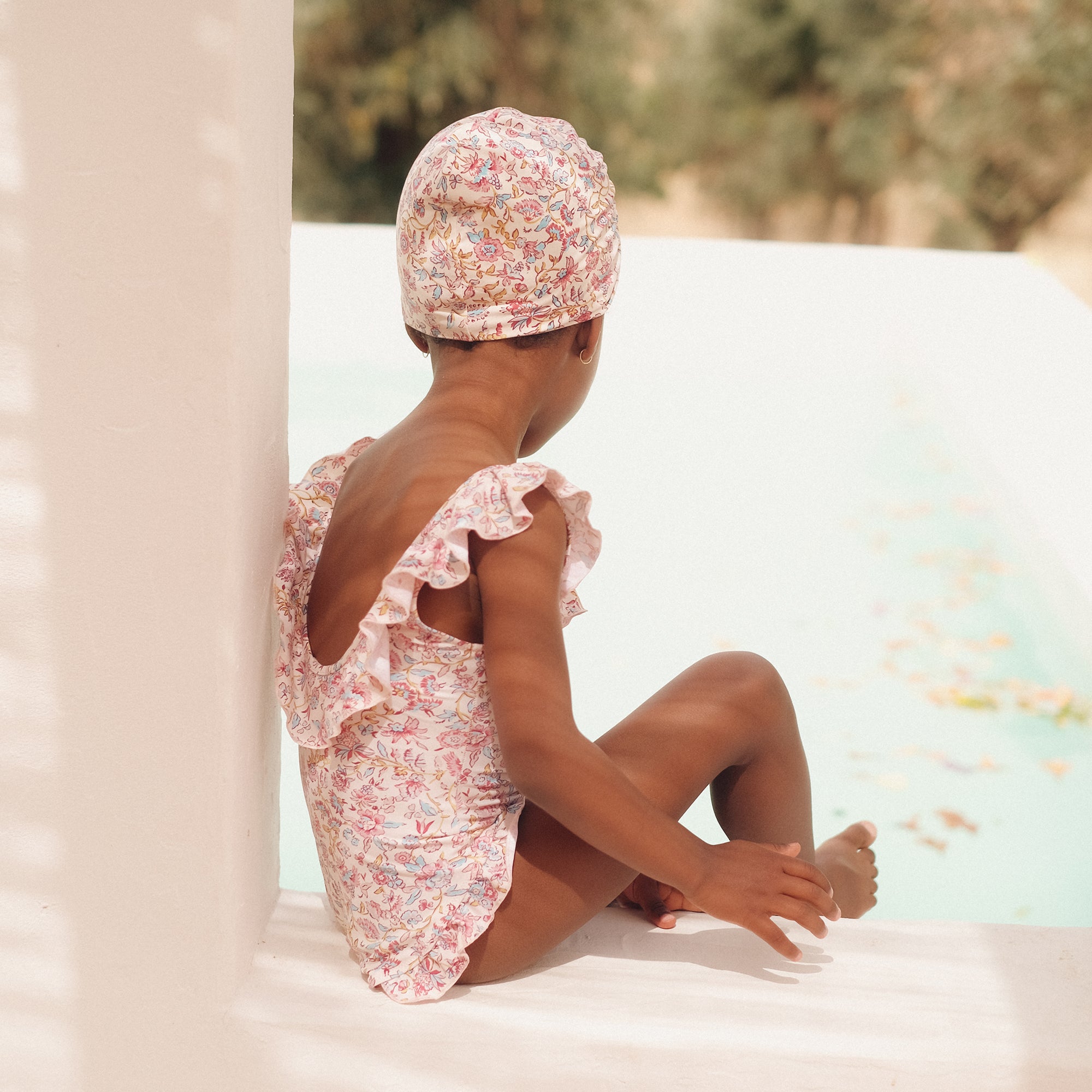 Girls White Flower Swimsuit