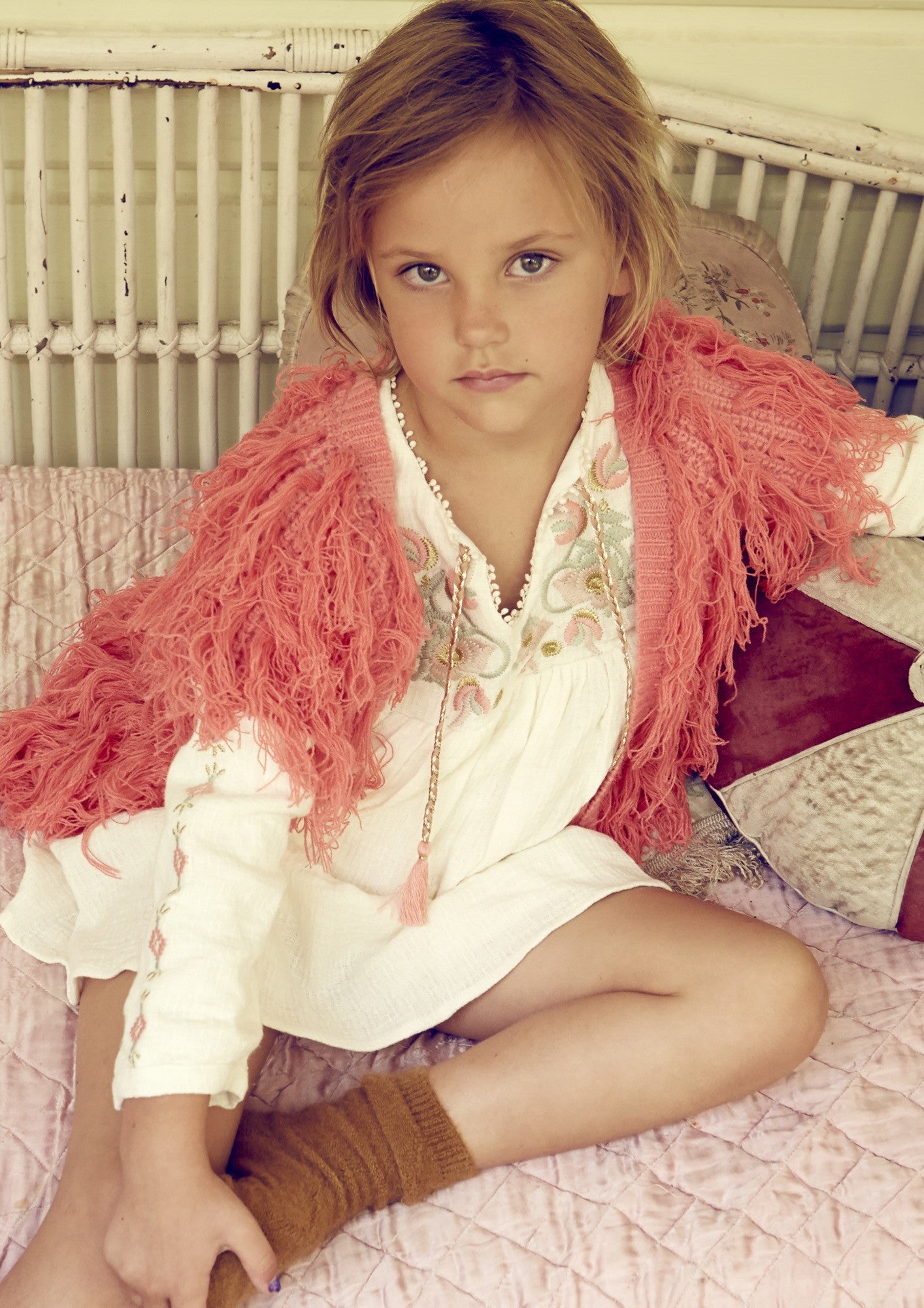Girls Pink Tassel Trims 'Flamingo' Gilt - CÉMAROSE | Children's Fashion Store - 3