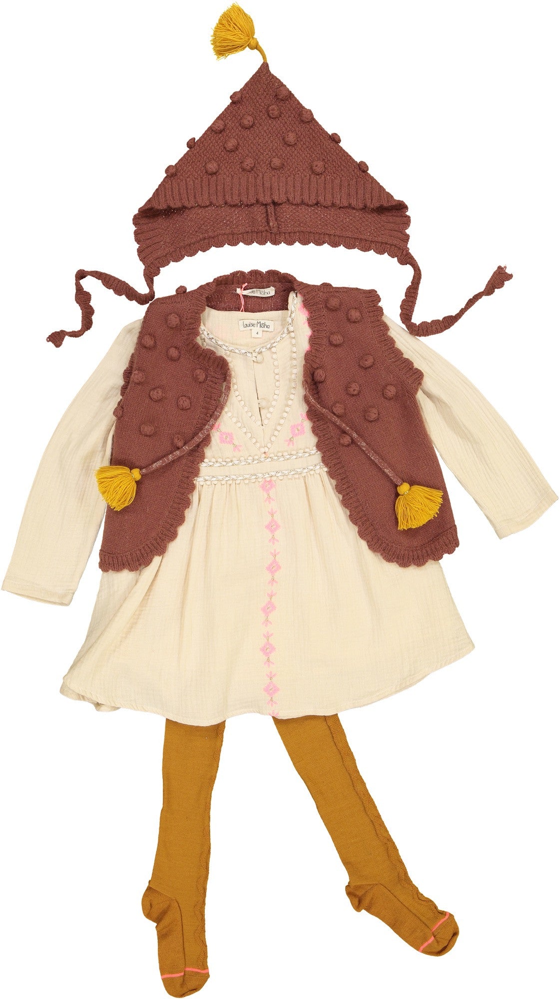 Girls Dark Red Tassel Trims 'Greta' Gilt - CÉMAROSE | Children's Fashion Store - 2