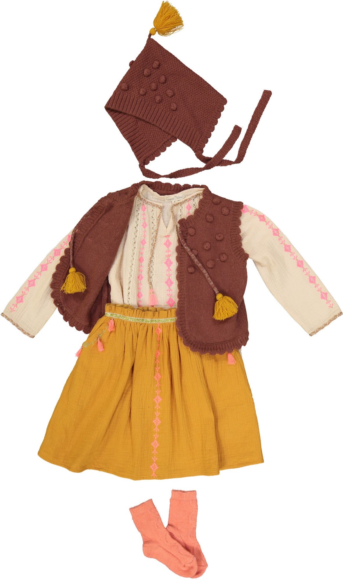 Girls Dark Red Tassel Trims 'Greta' Gilt - CÉMAROSE | Children's Fashion Store - 3