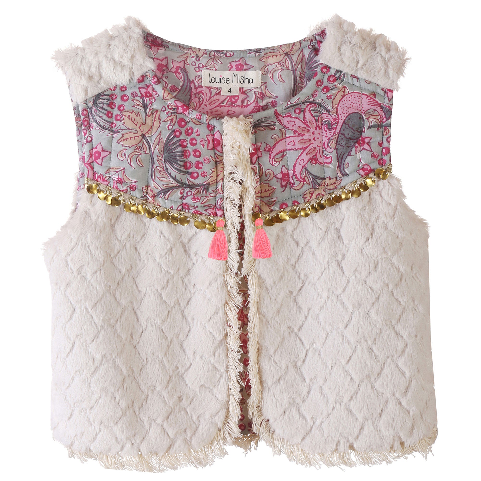 Girls Beige Embroidered Trims Cotton 'Hama' Gilt - CÉMAROSE | Children's Fashion Store - 1