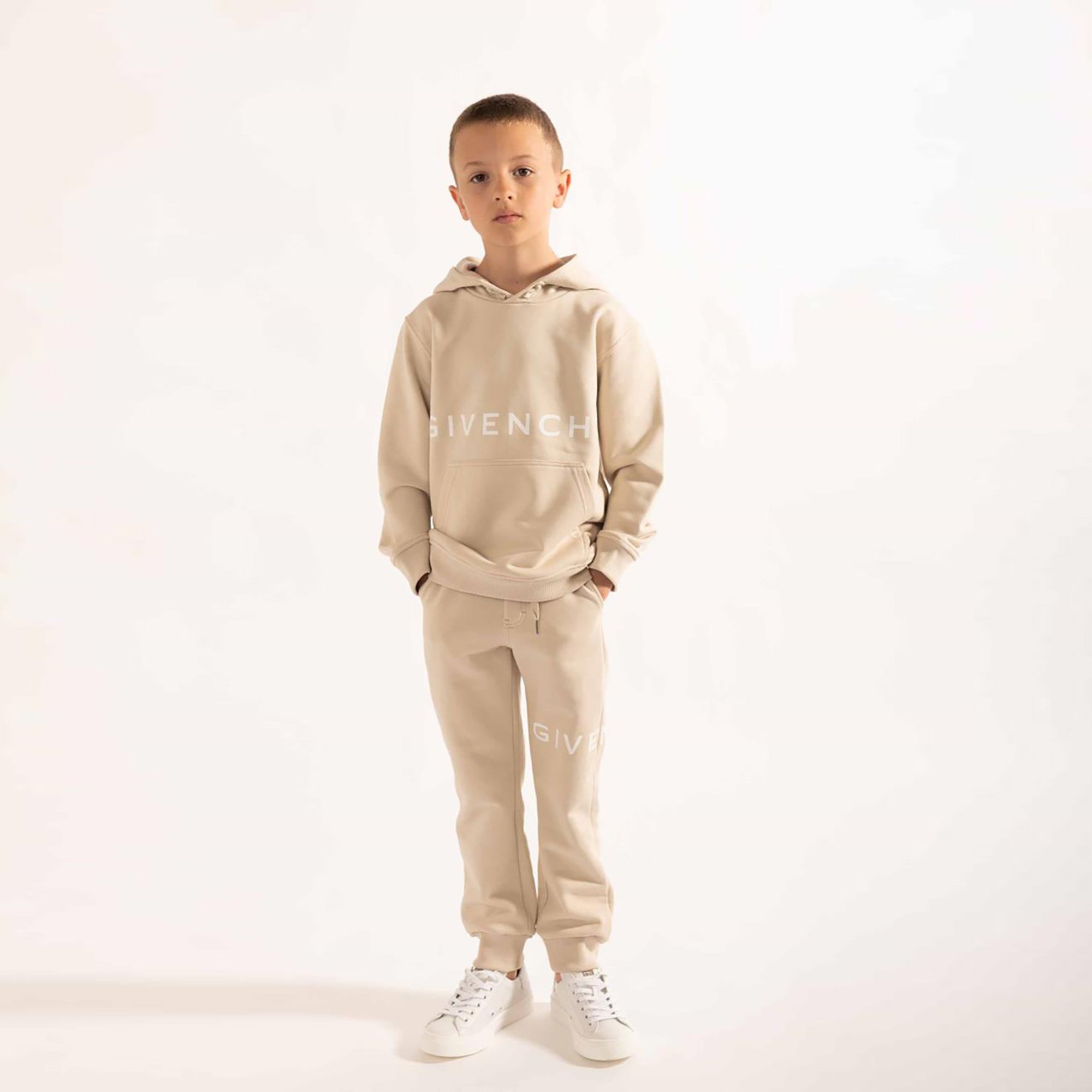 Boys Beige Logo Cotton Trousers
