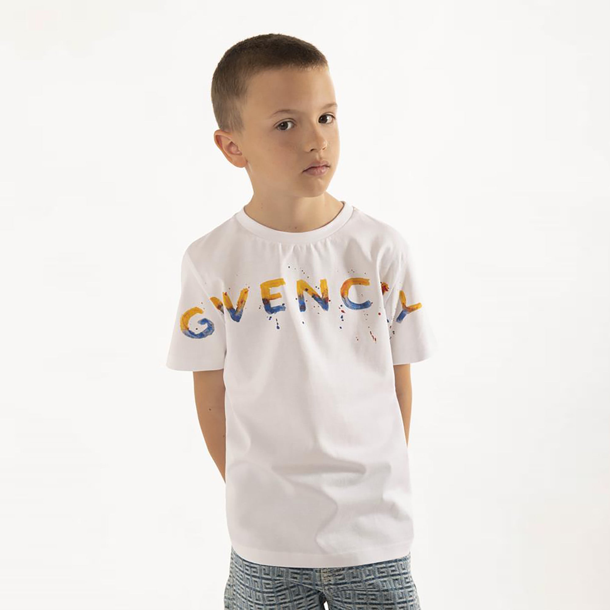 Boys White Logo Cotton T-Shirt
