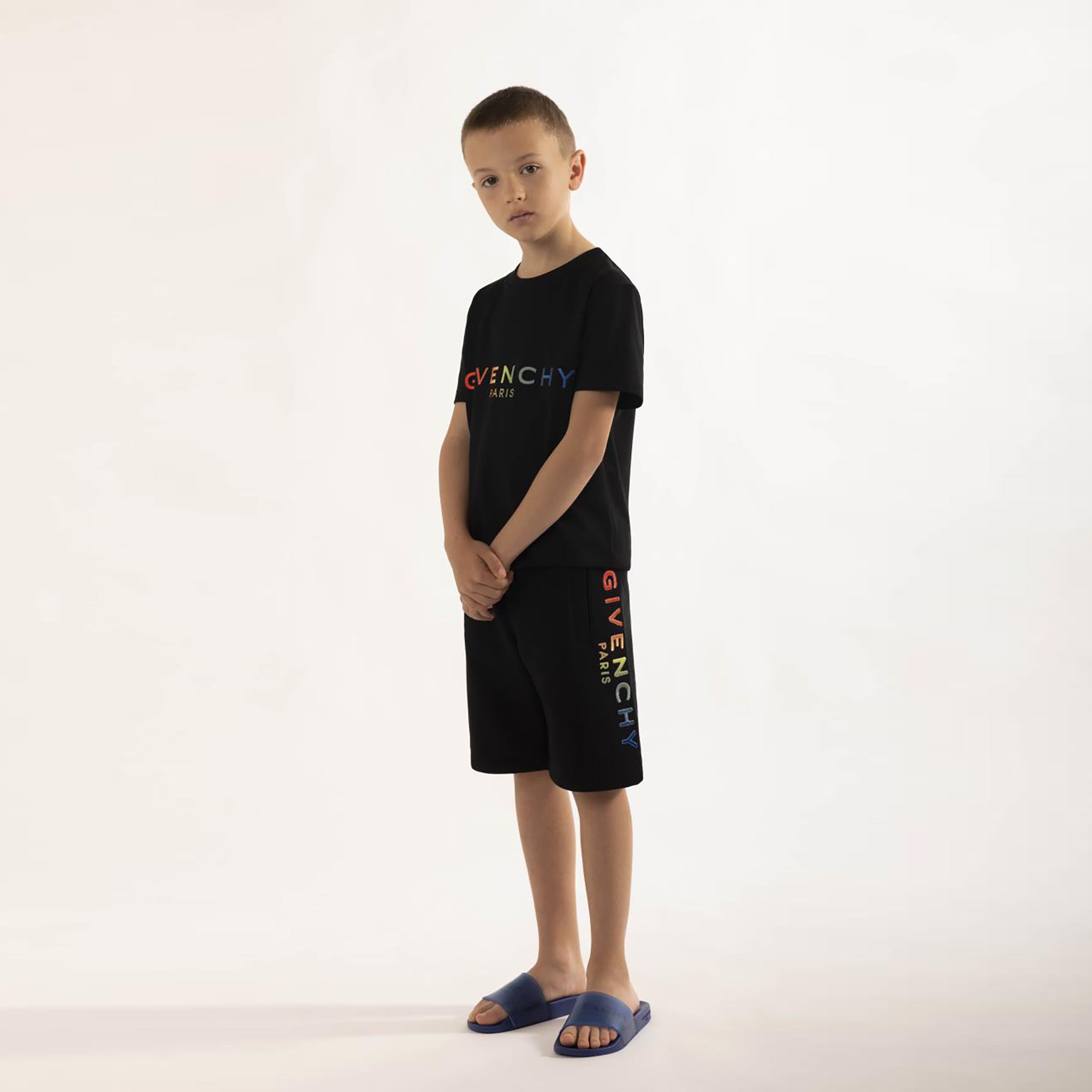 Boys Black Logo Cotton Shorts