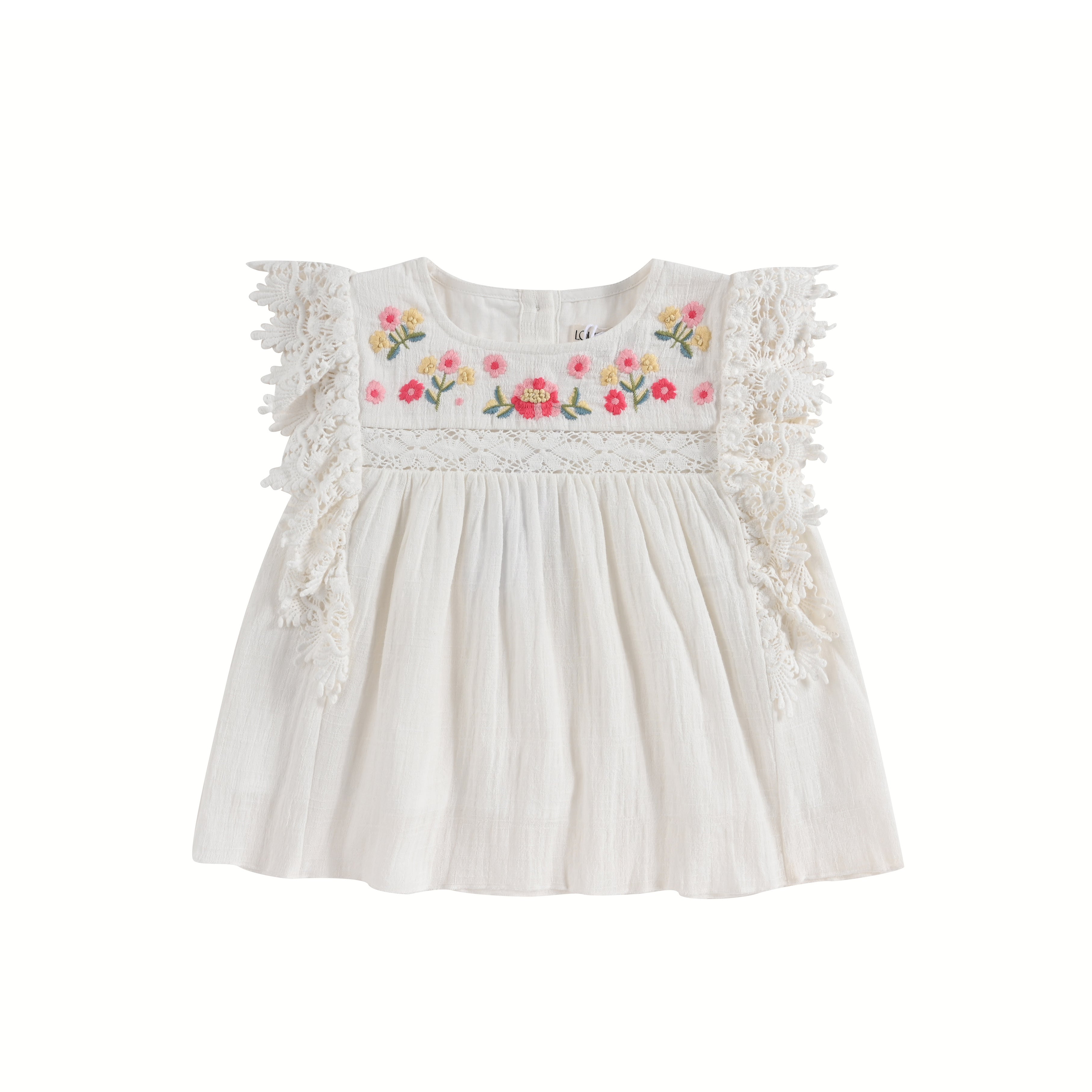 Girls White Embroidery Cotton Tops