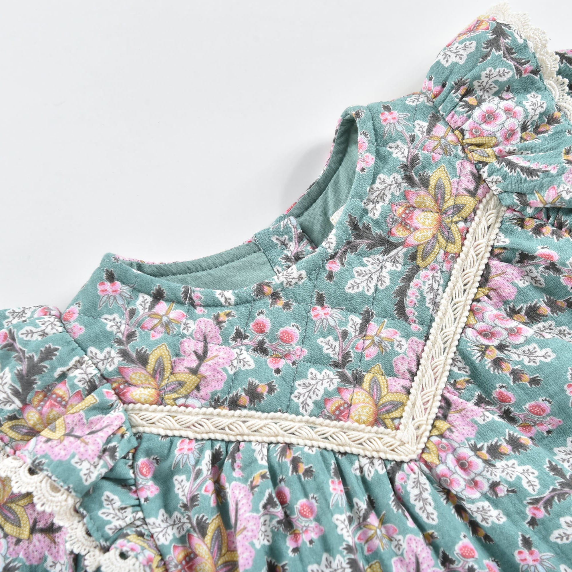 Girls Blue Flowers Cotton Dress