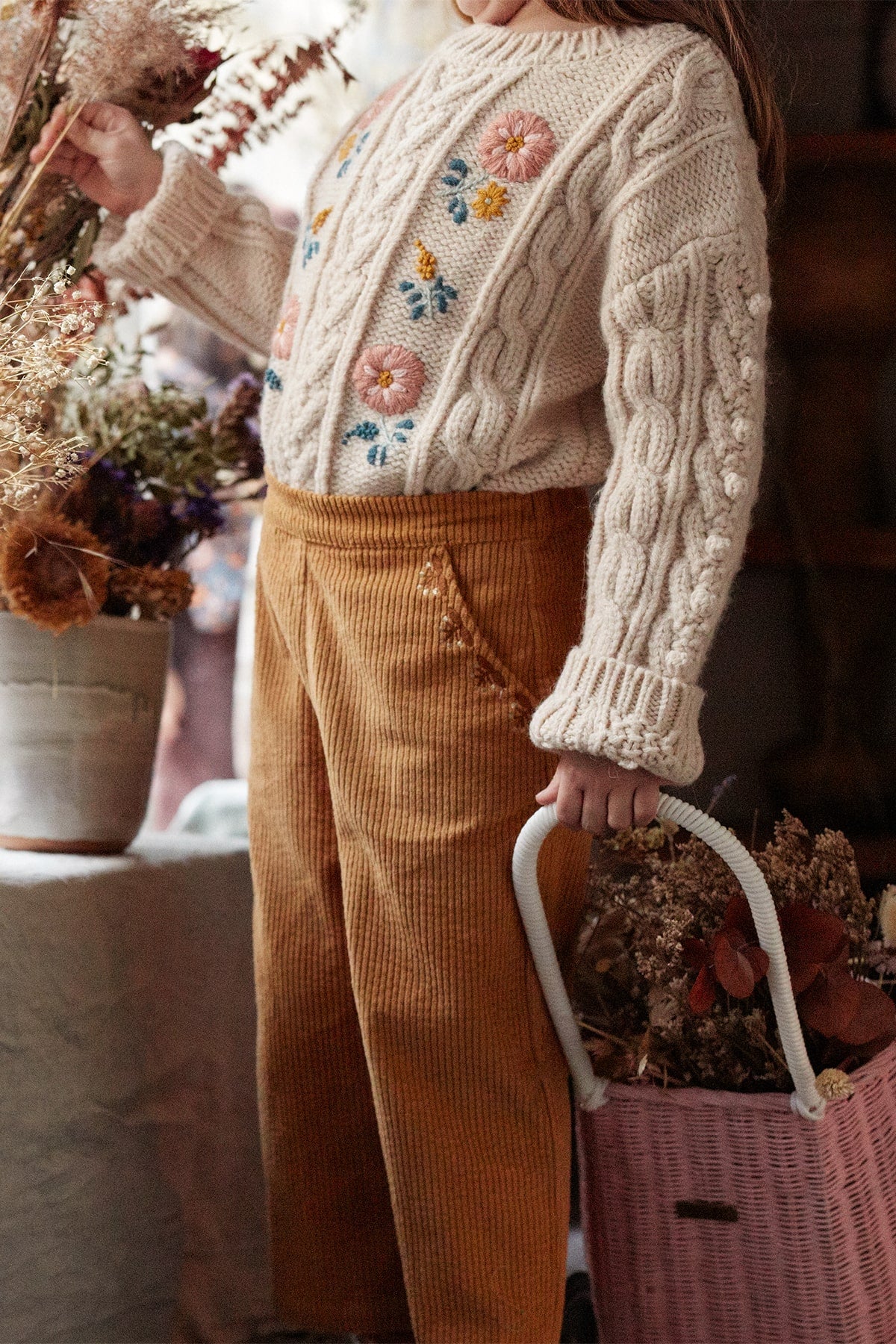Girls White Embroidered Sweater