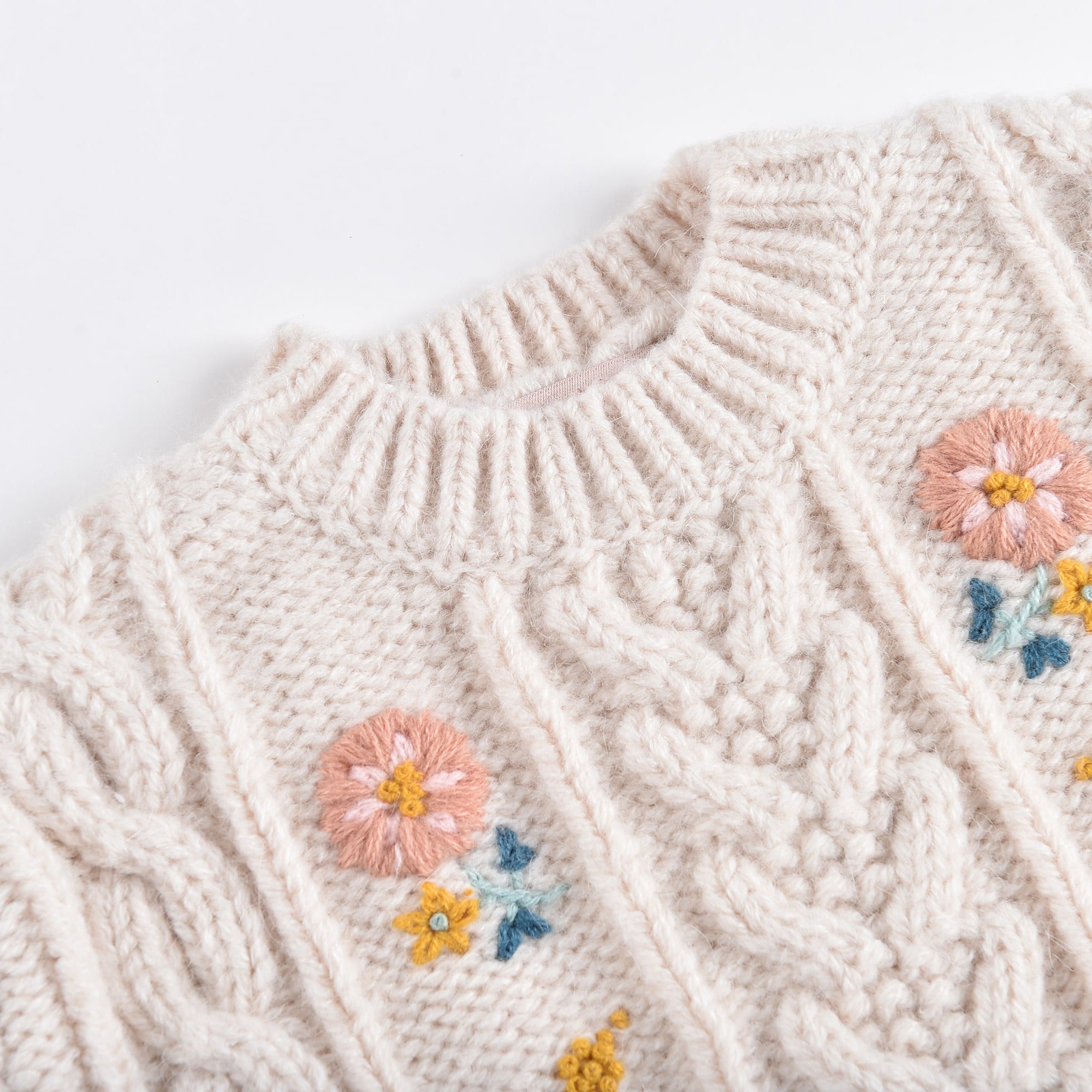Girls White Embroidered Sweater