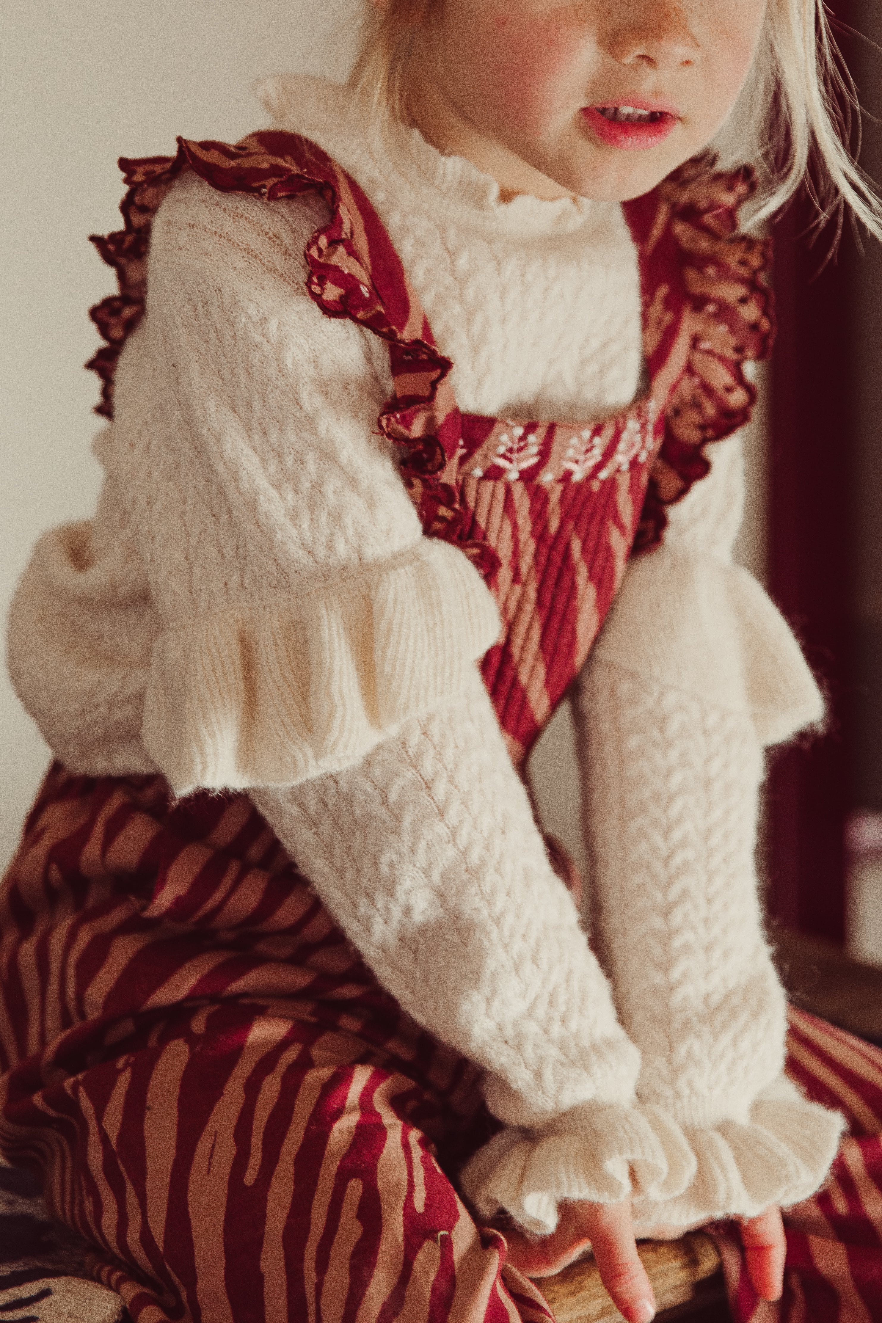Girls White Ruffle Sweater