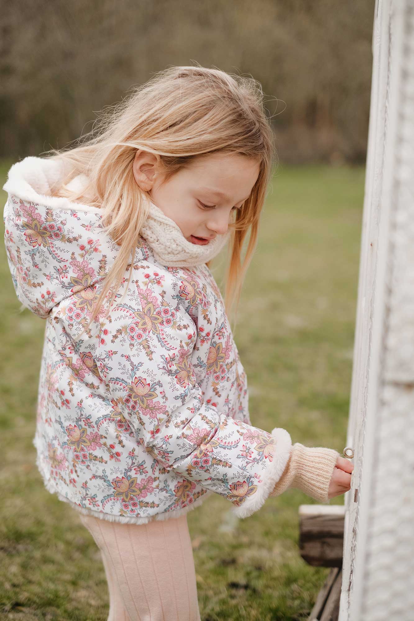 Girls White Reversible Coat