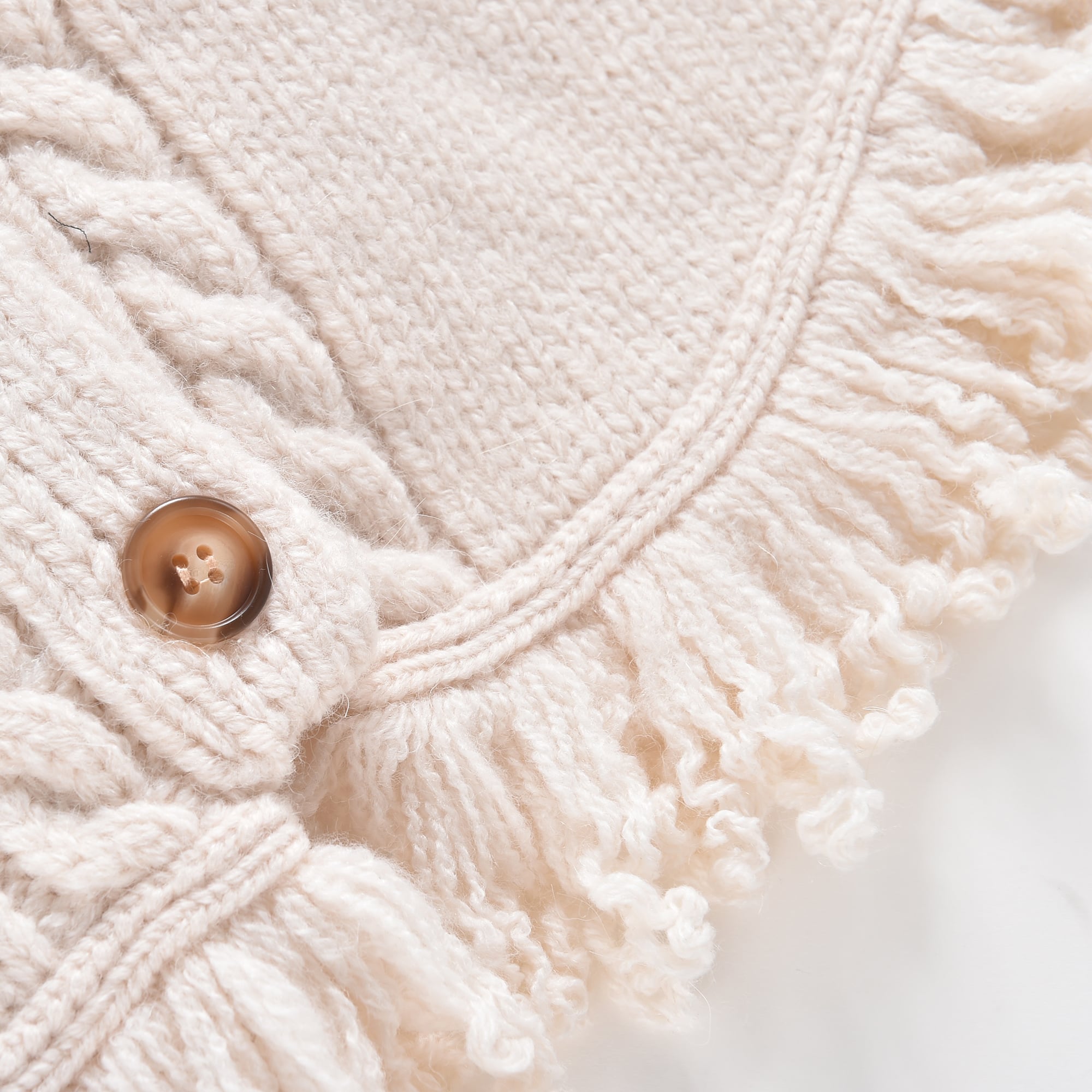 Girls White Wool Knit Cape