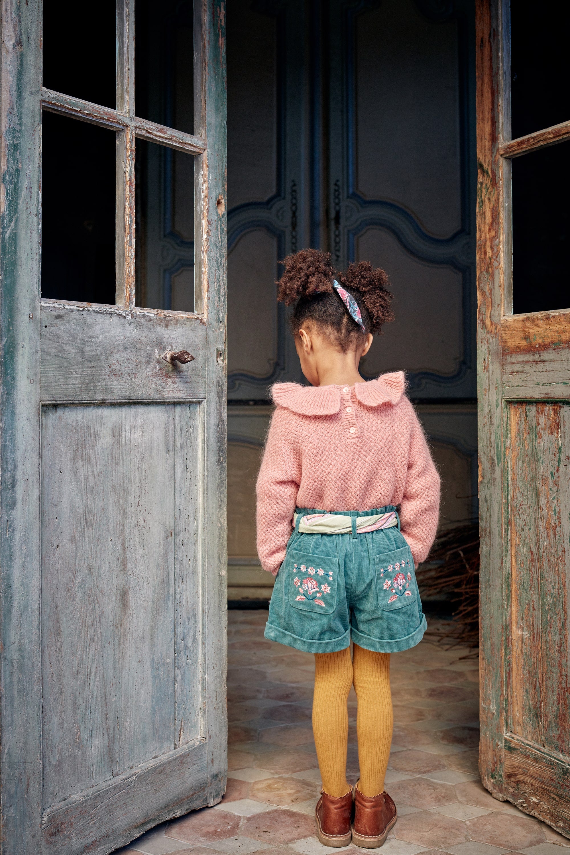 Girls Pink Ruffled Knit Sweater