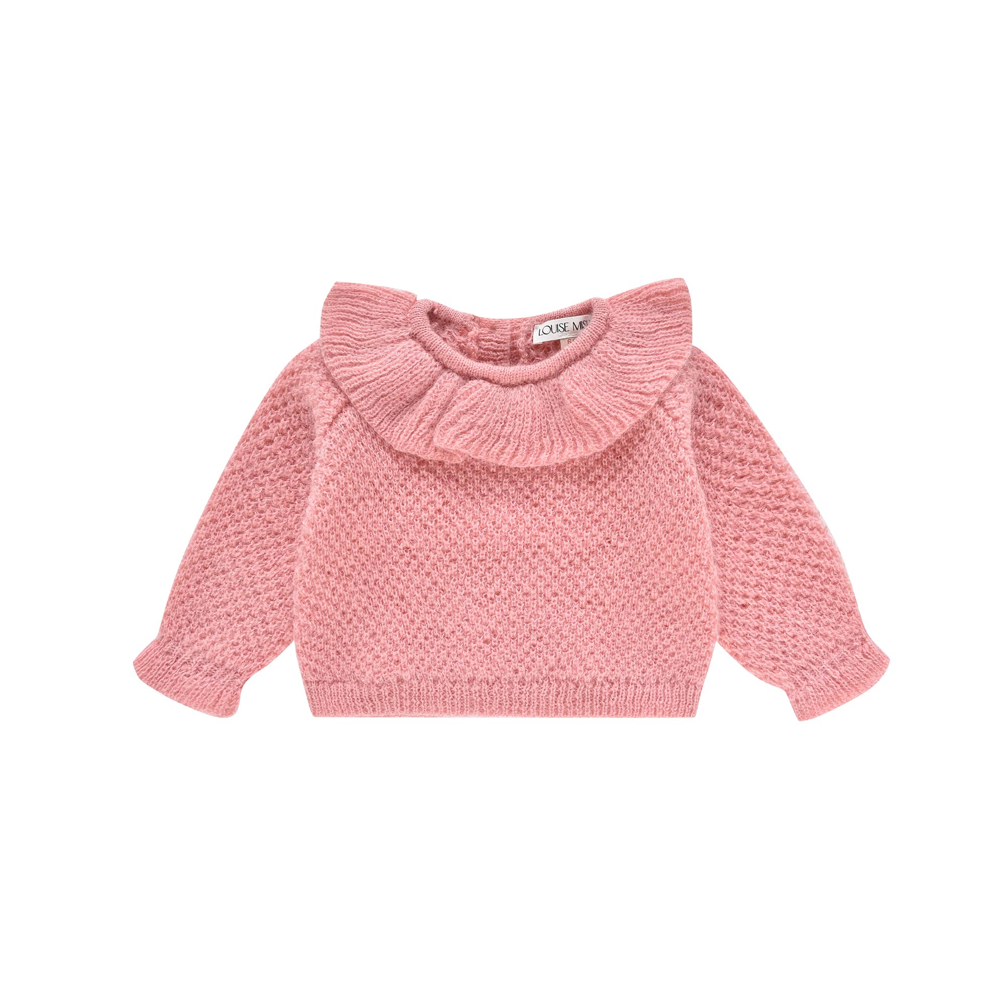 Girls Pink Ruffled Knit Sweater