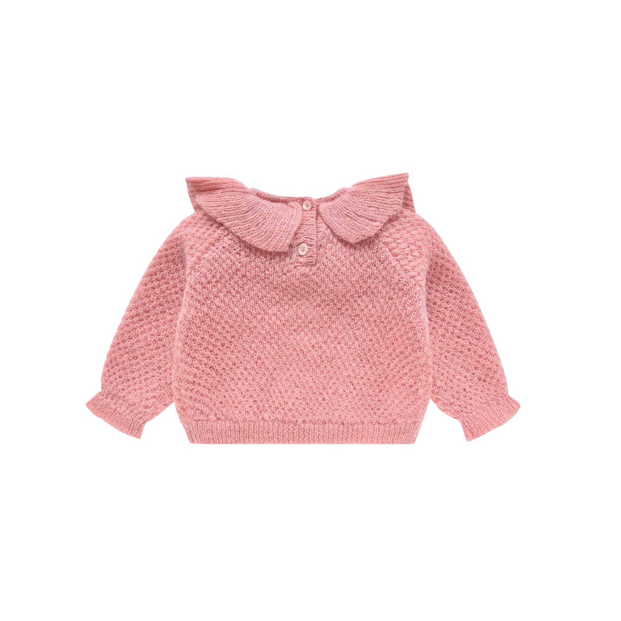 Girls Pink Ruffled Knit Sweater