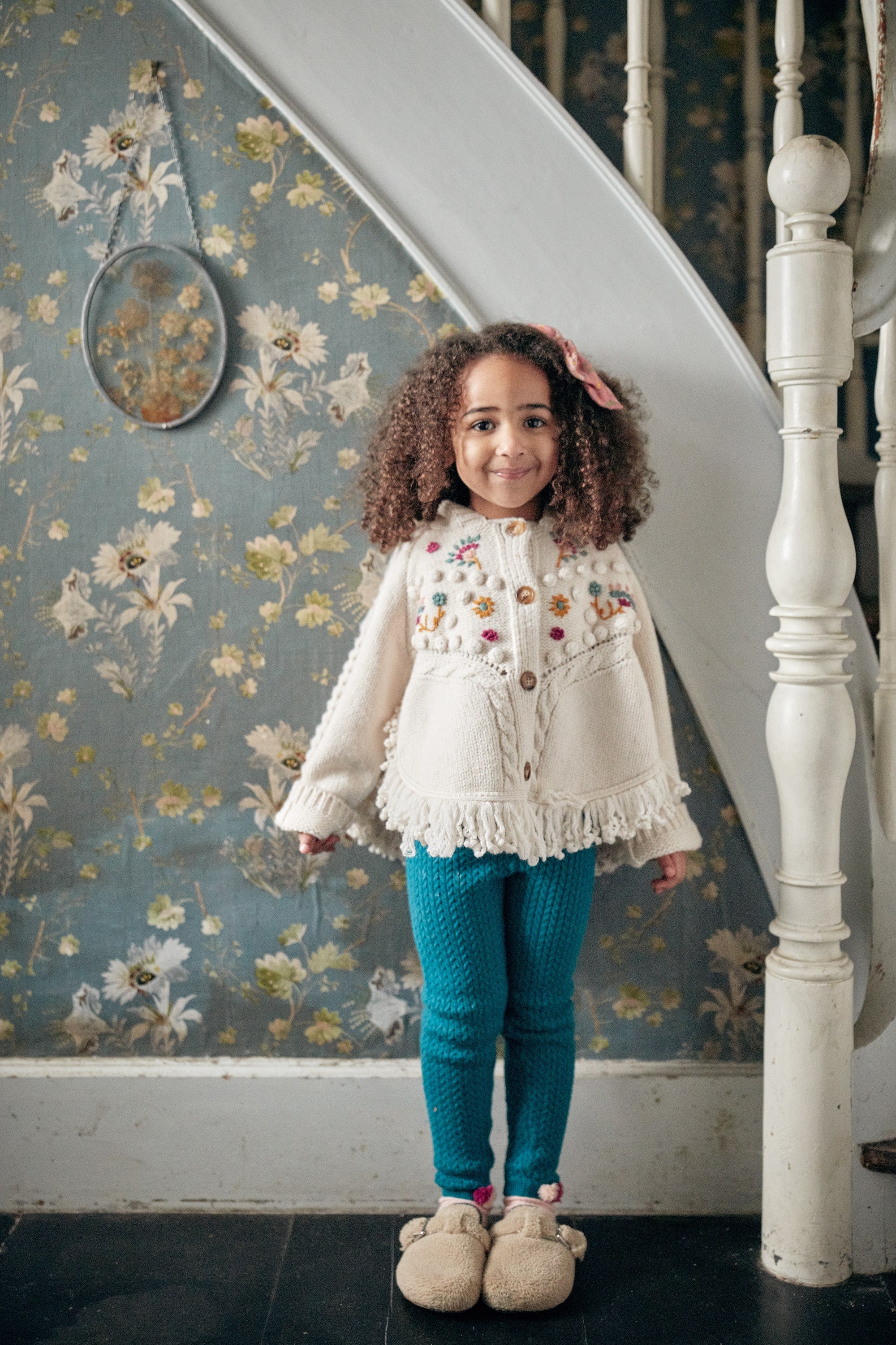 Girls Blue Knit Leggings