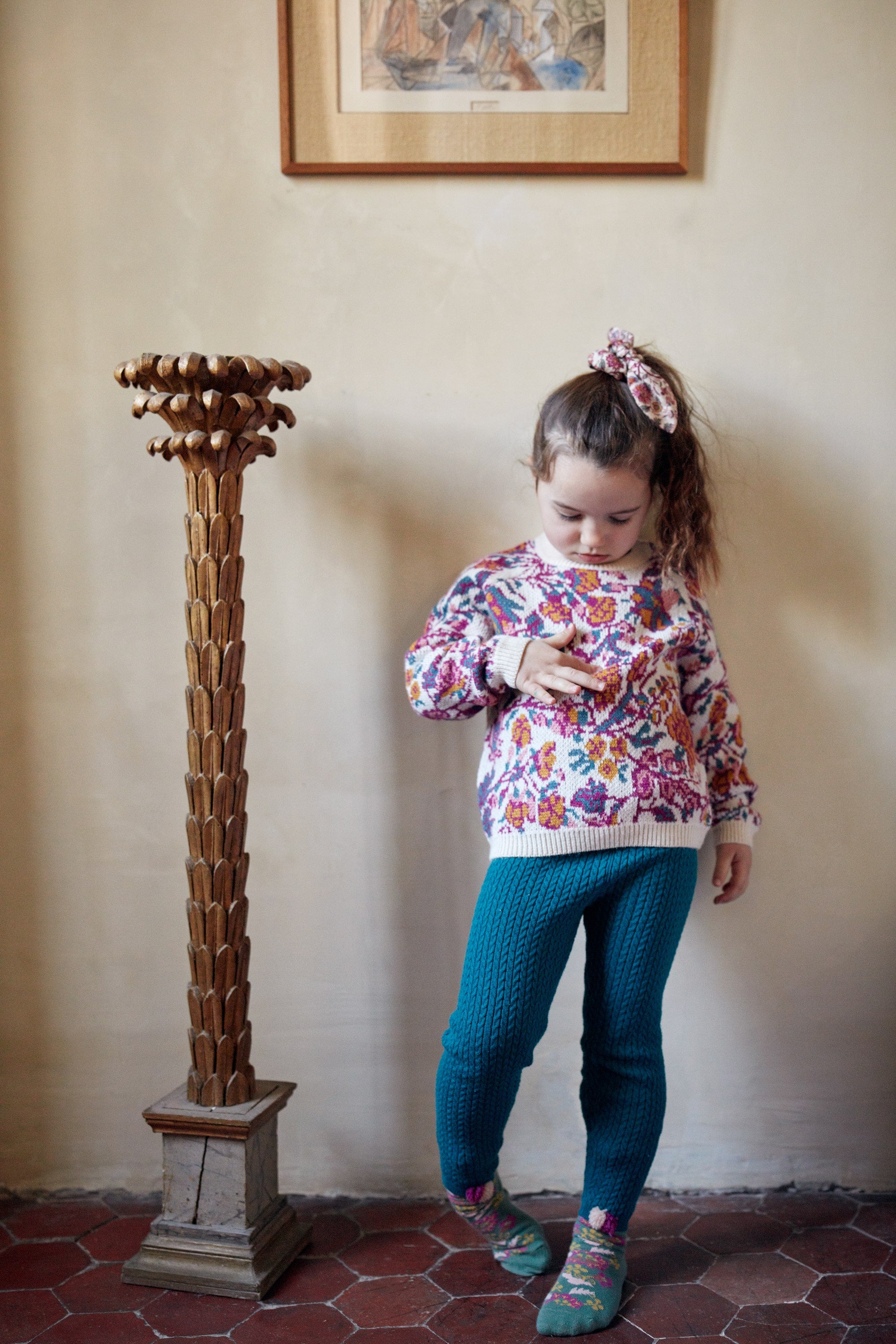 Girls Blue Knit Leggings