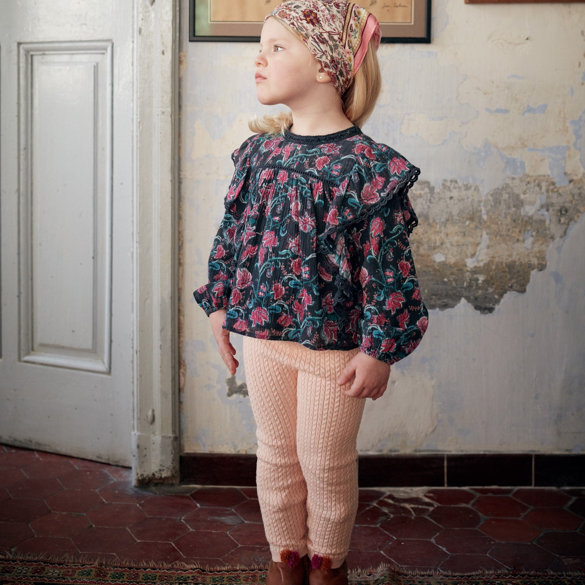 Girls Pink Knit Leggings