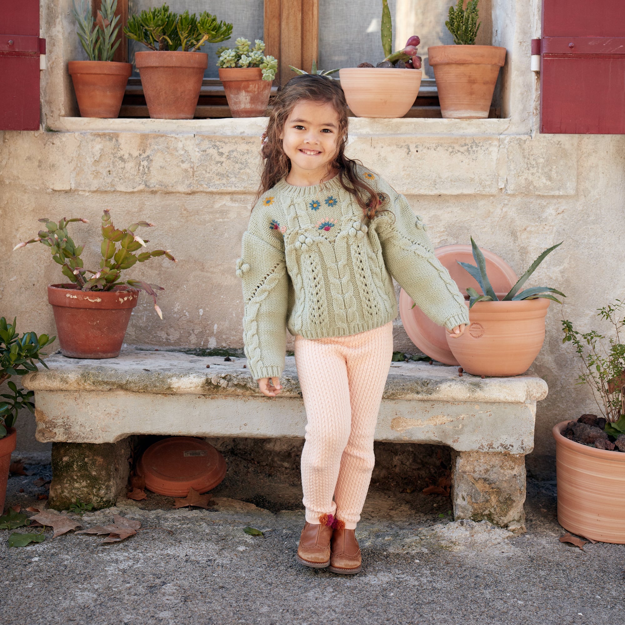 Girls Pink Knit Leggings