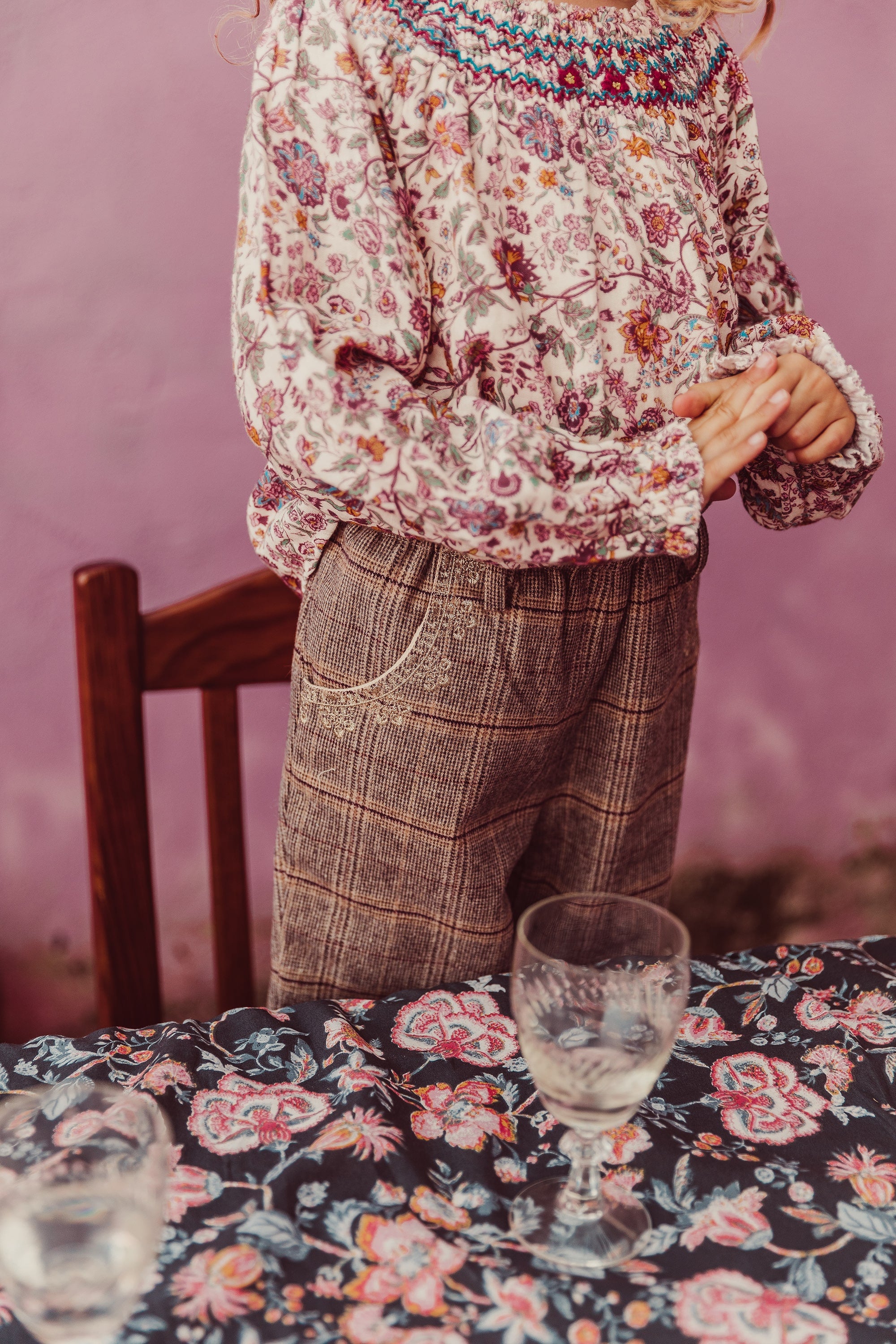 Girls Brown Check Wool Trousers