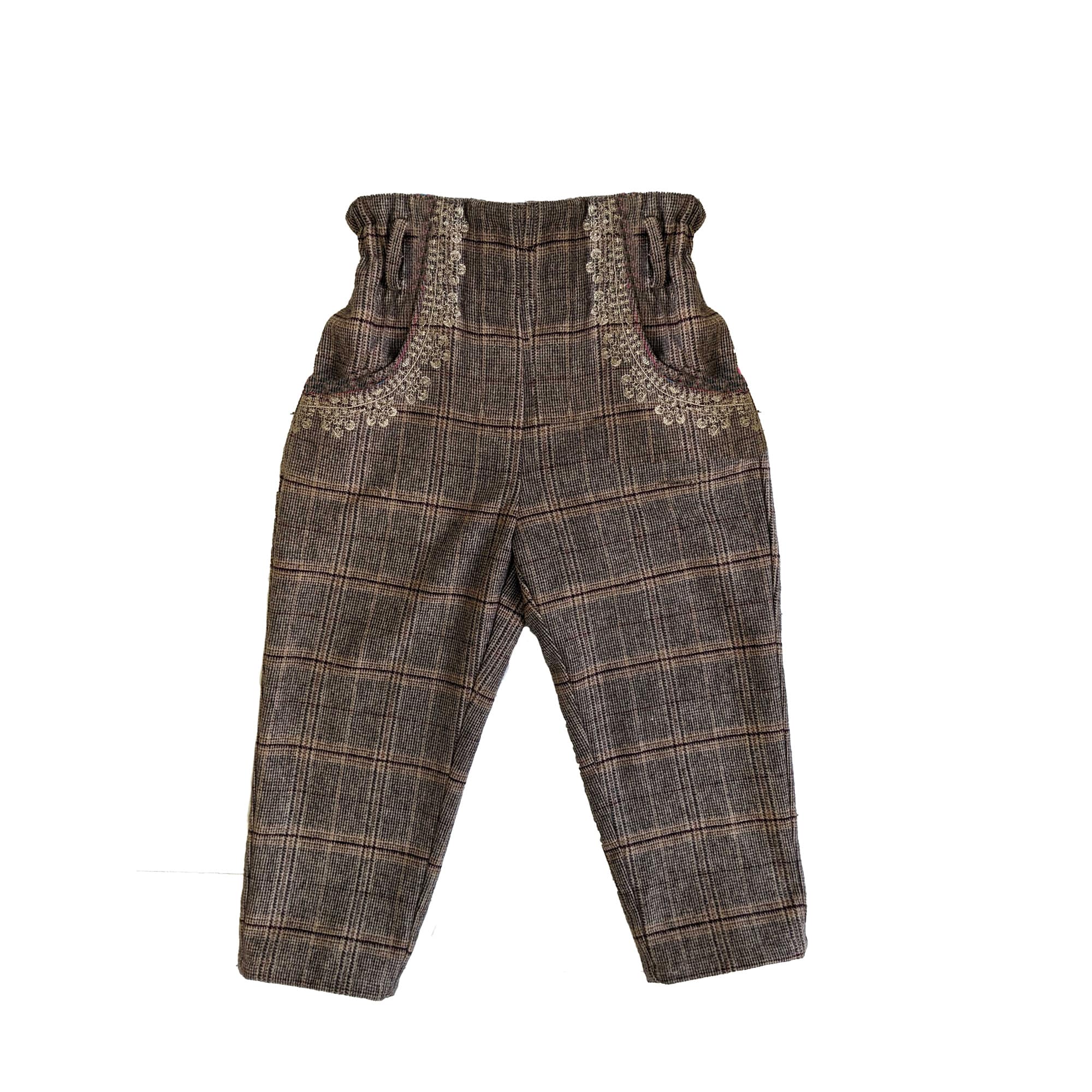 Girls Brown Check Wool Trousers