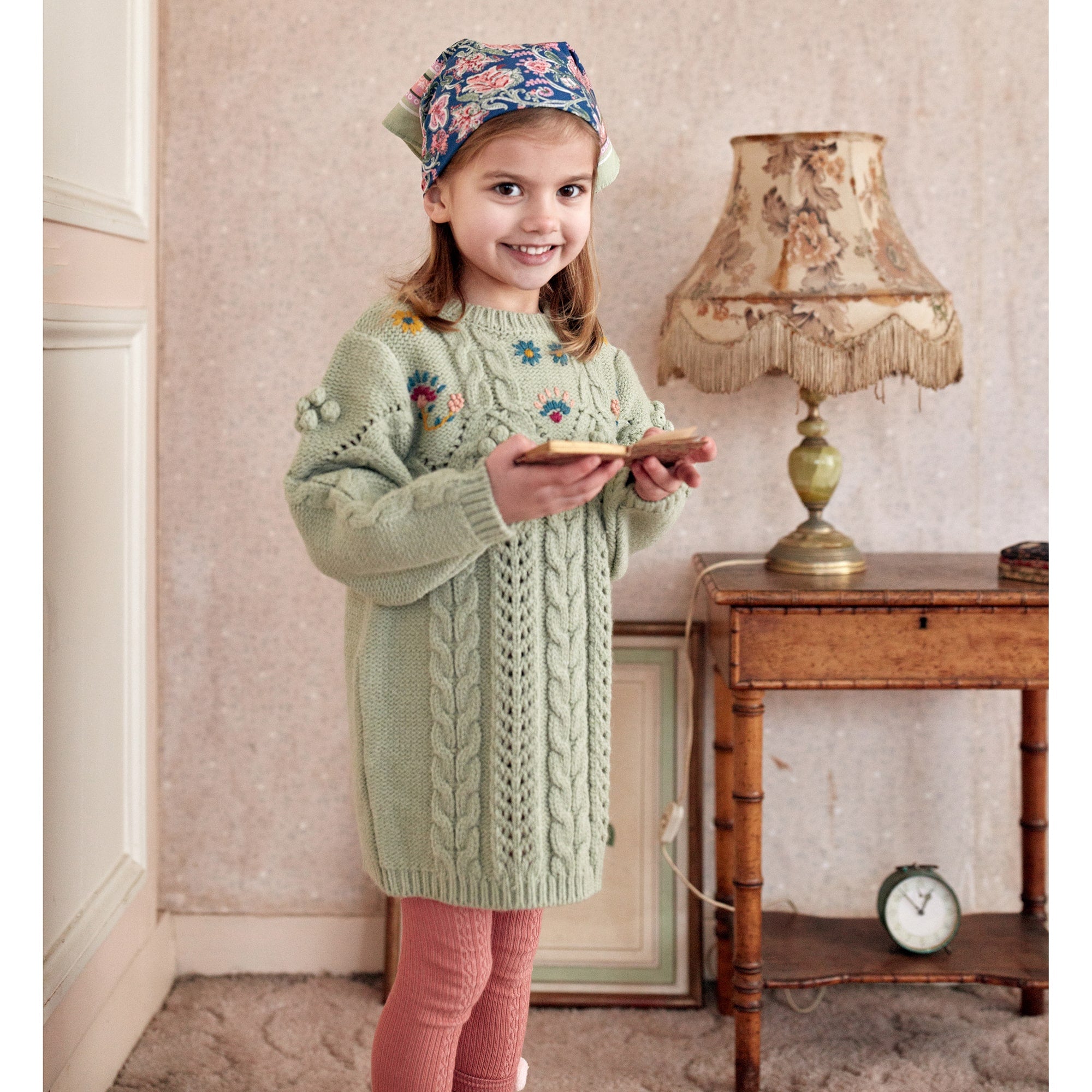 Girls Light Green Knit Dress