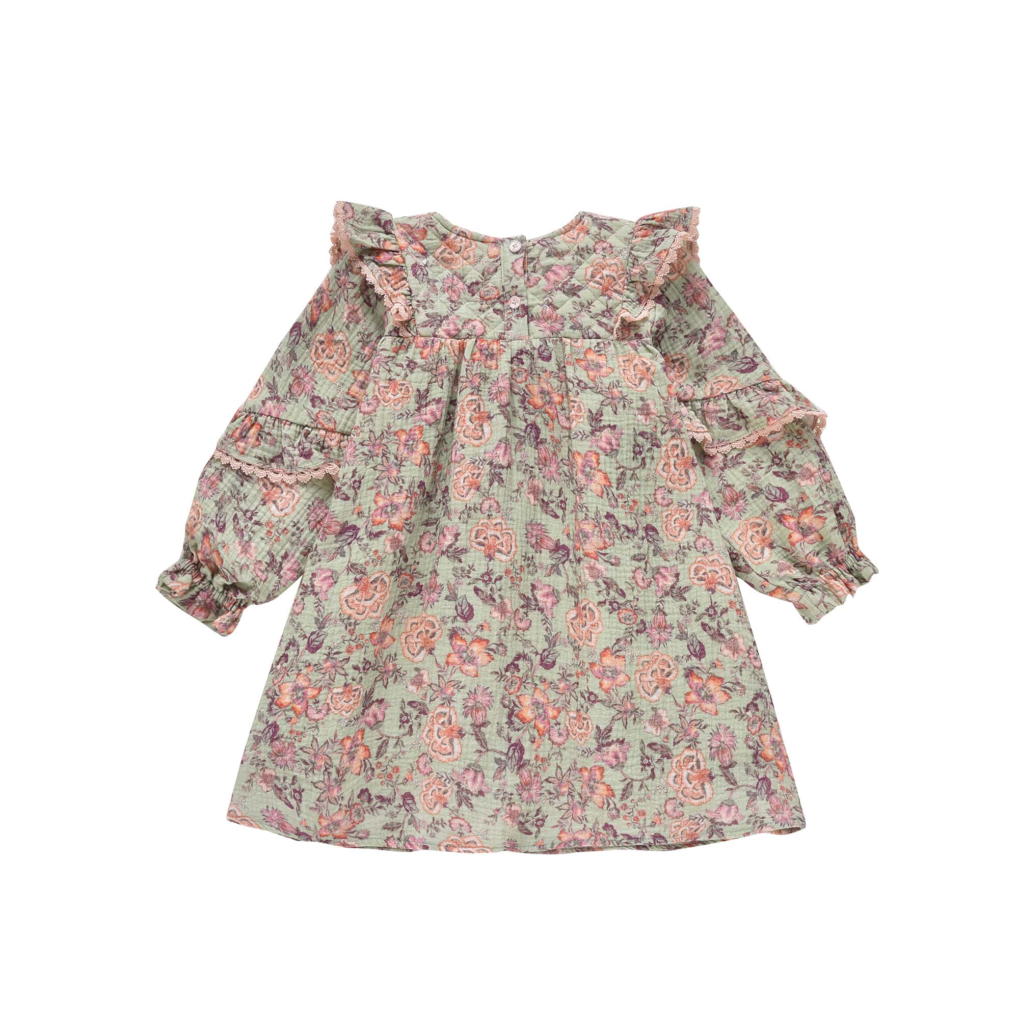 Girls Light Green Floral Cotton Dress