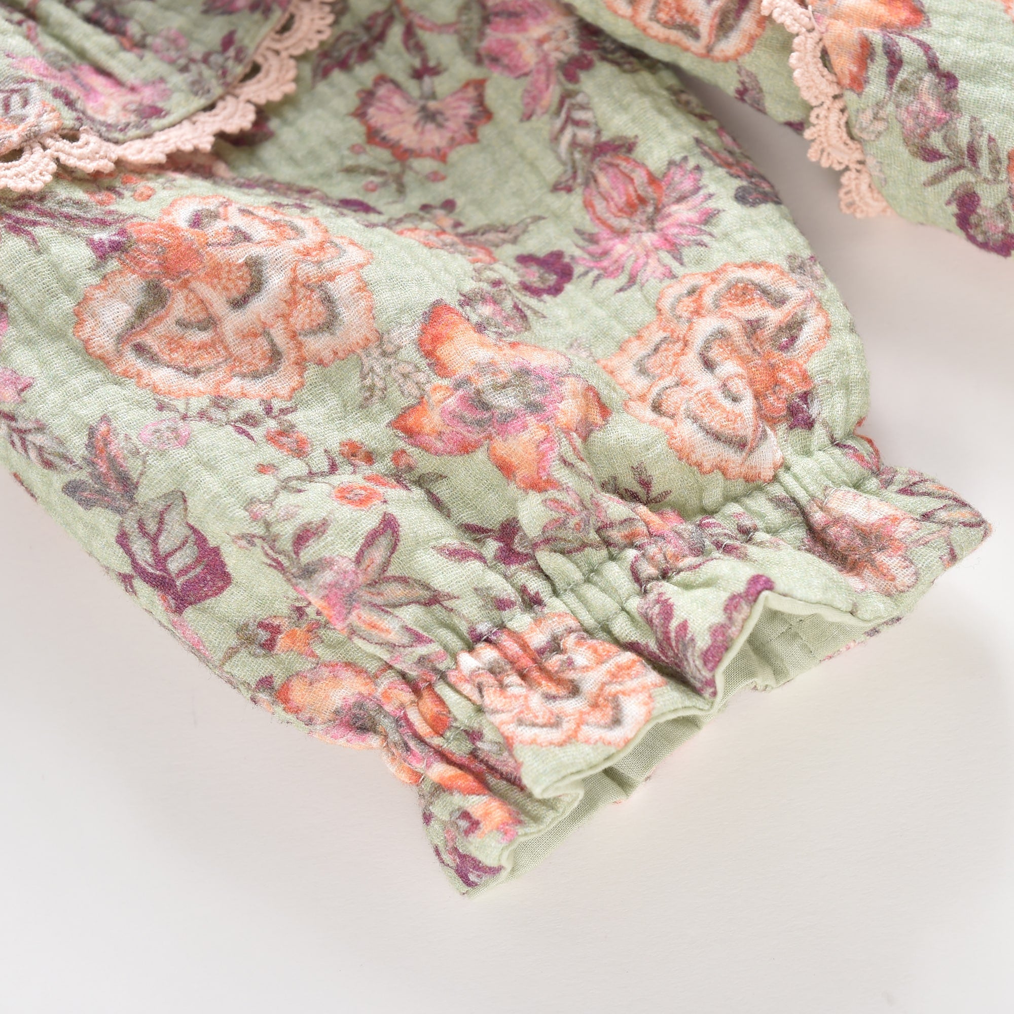 Girls Light Green Floral Cotton Dress