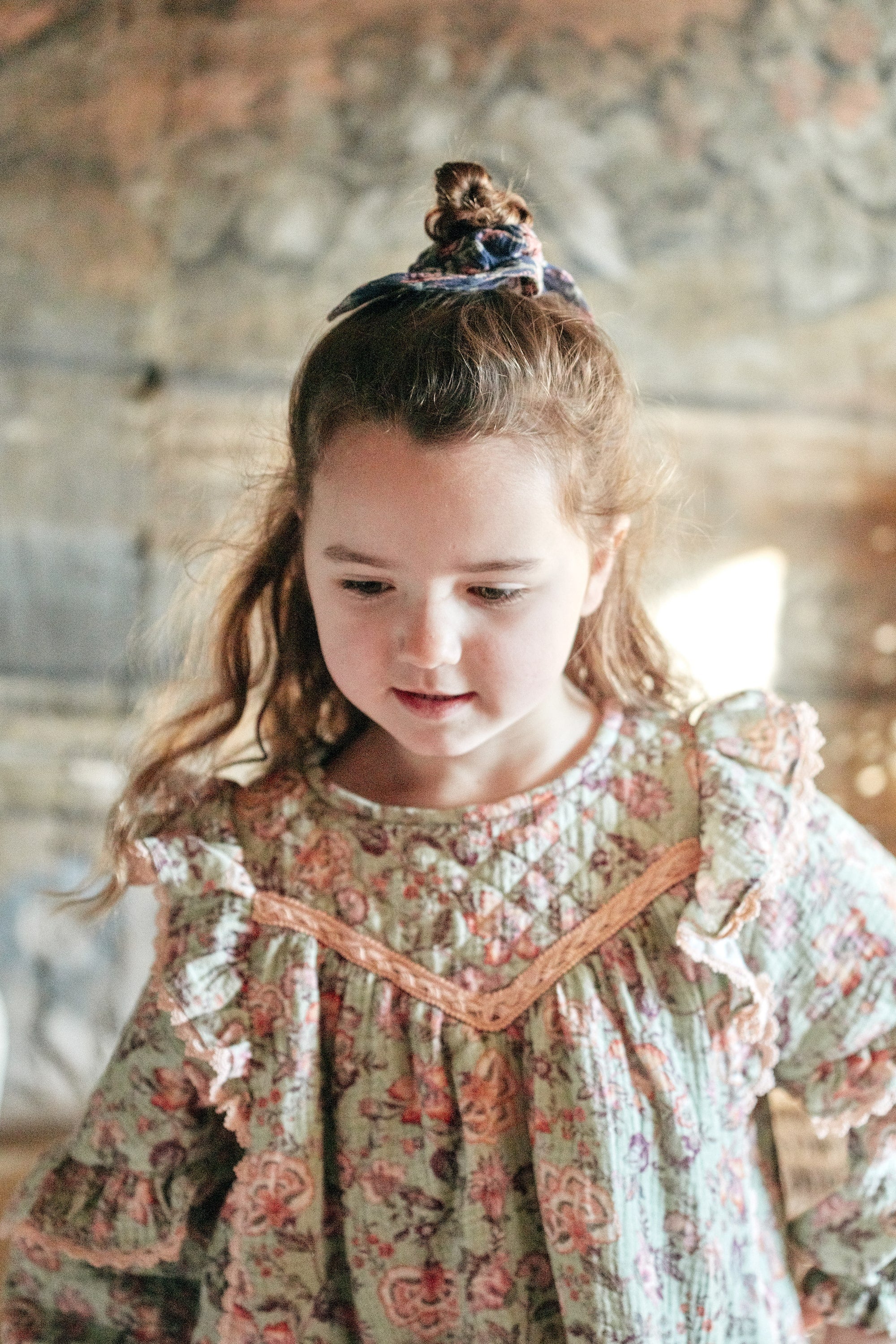 Girls Light Green Floral Cotton Dress