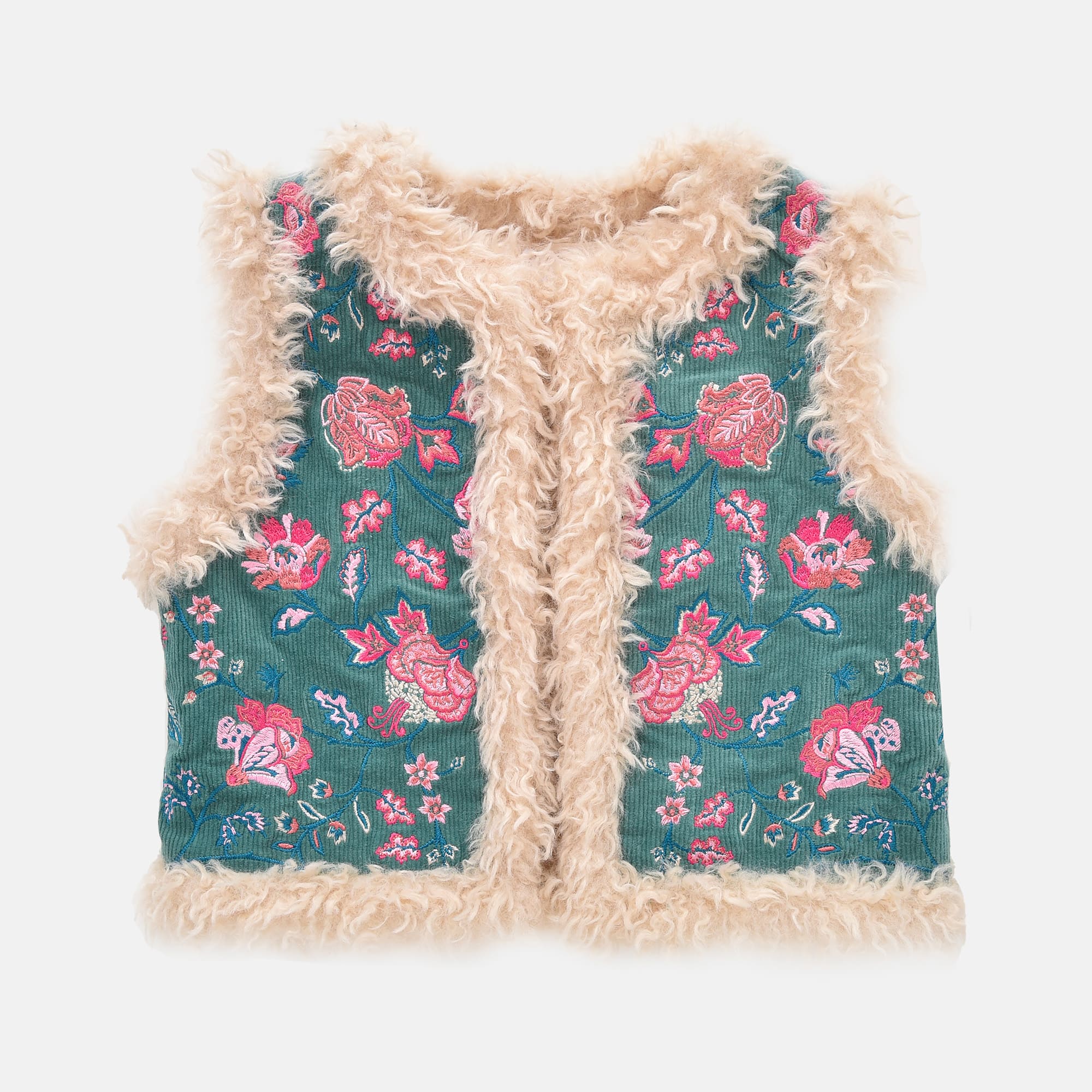 Girls Green Corduroy Reversible Gilet