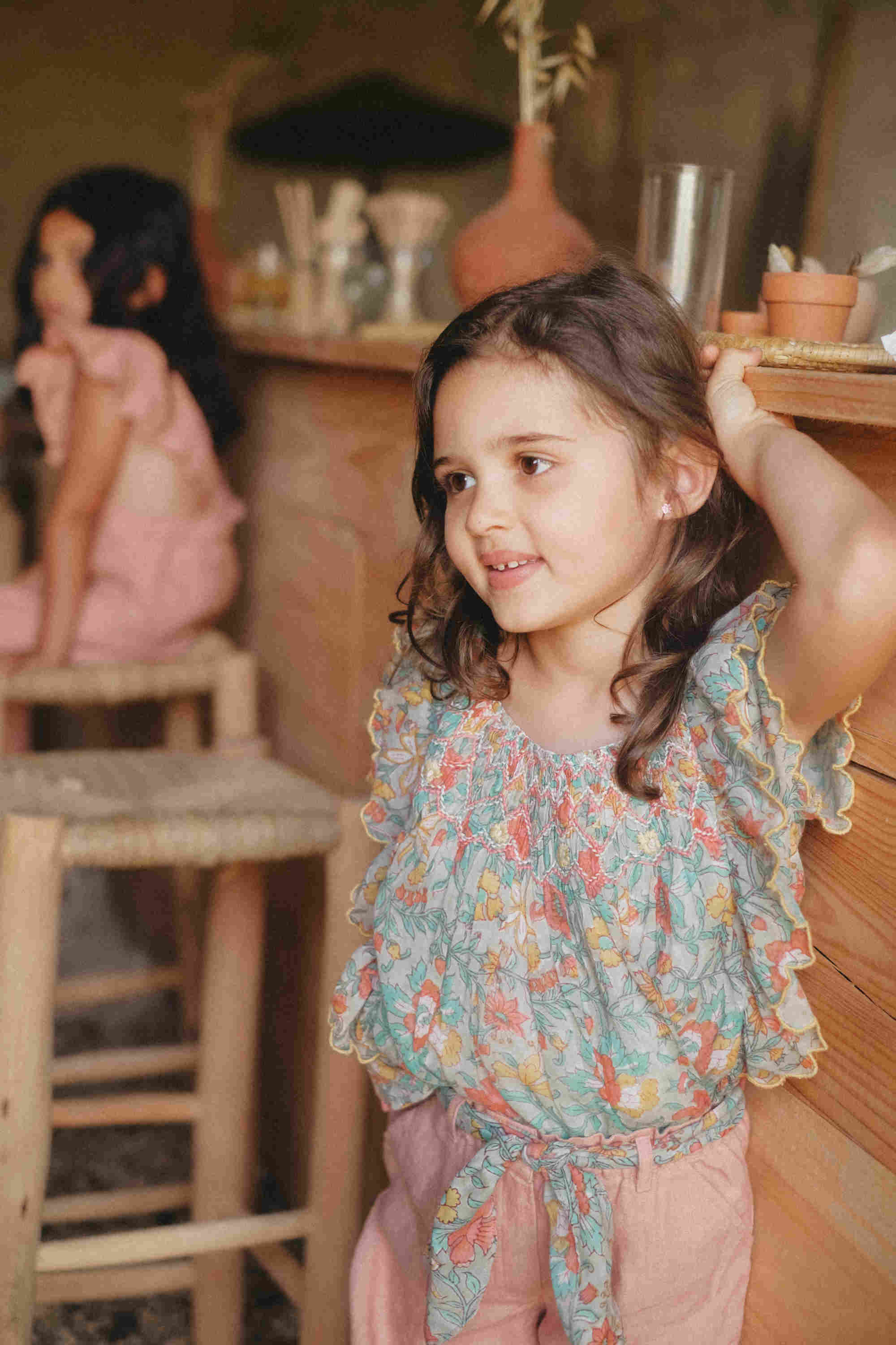 Girls Blue Floral Cotton Tops