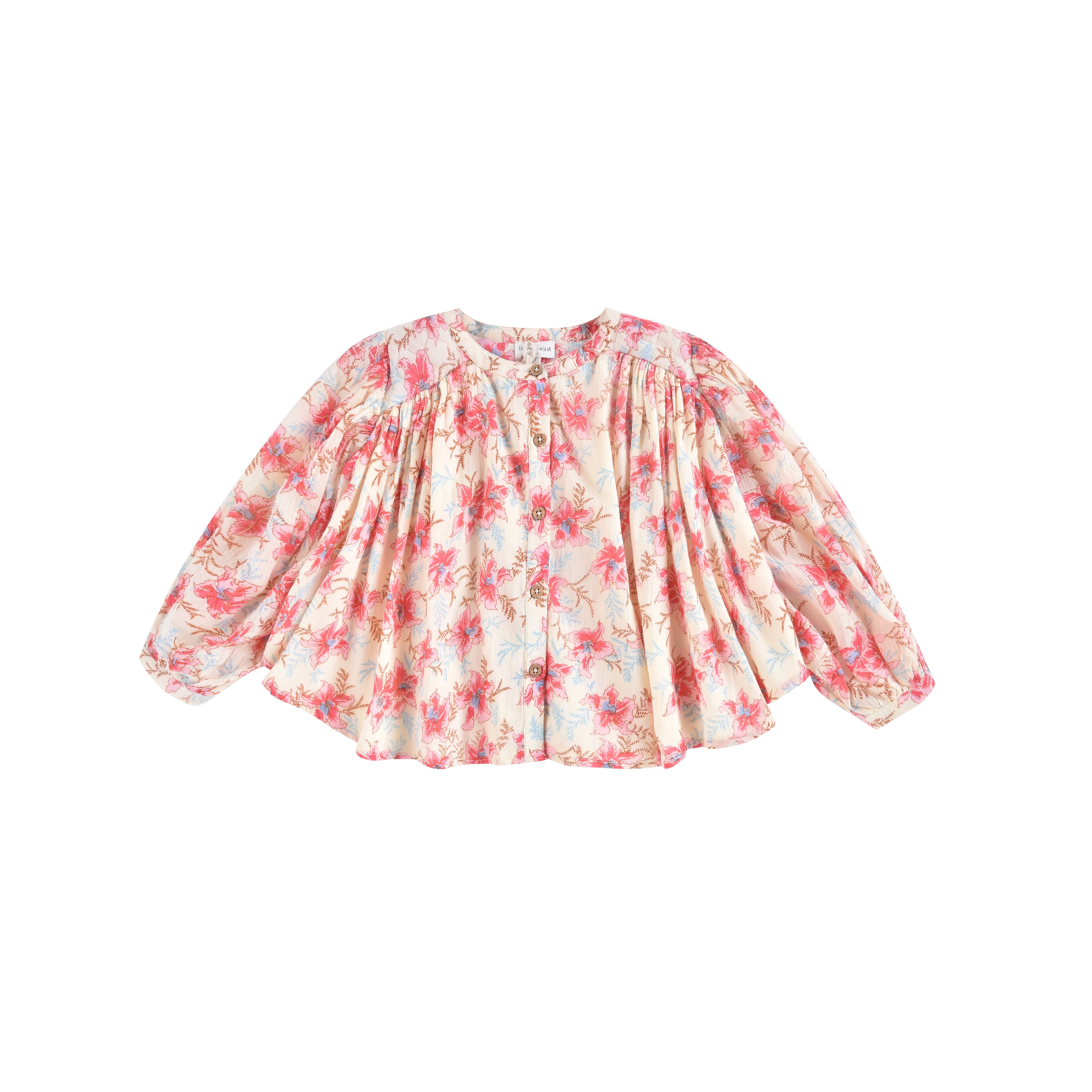 Girls Red Floral Cotton Tops