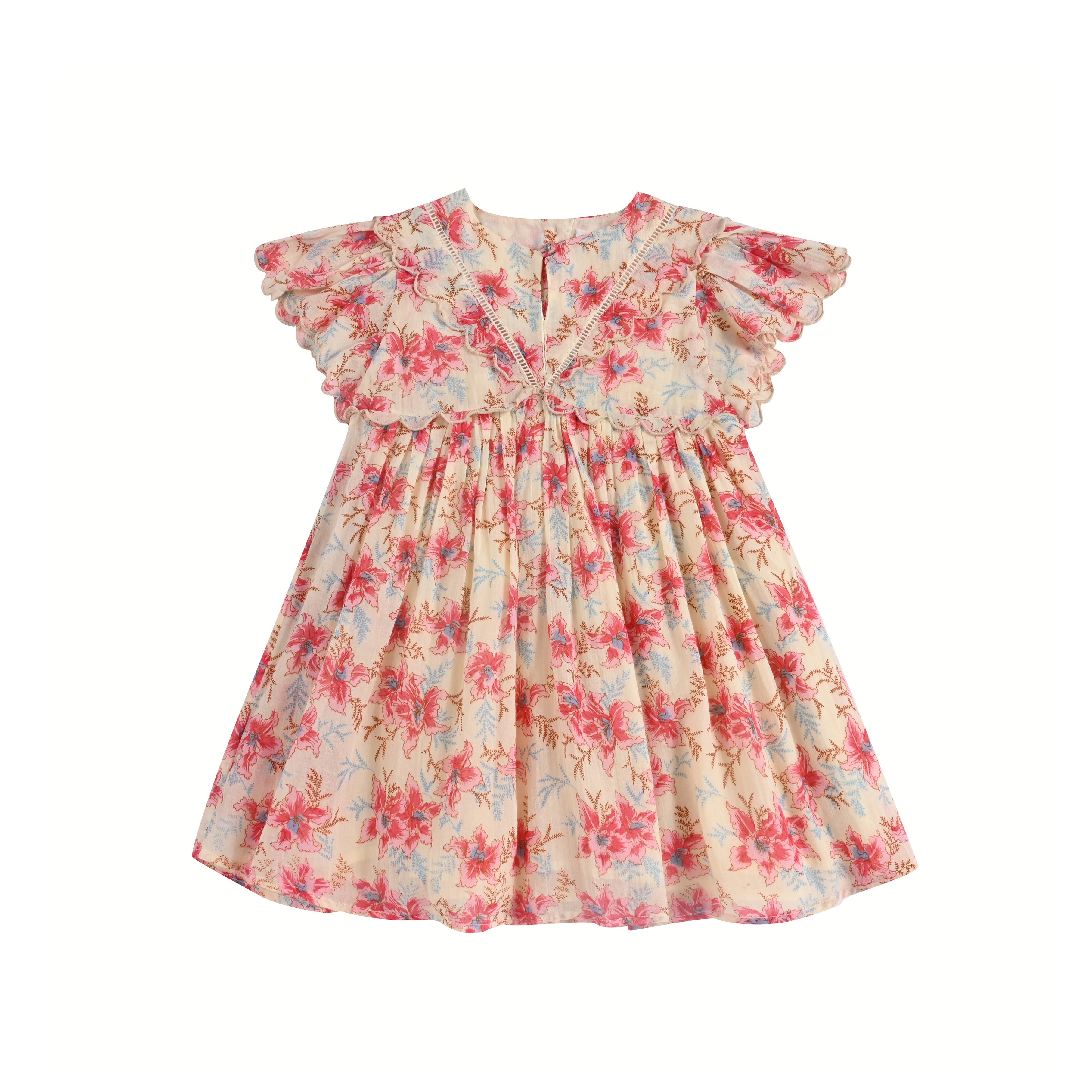 Girls Red Floral Cotton Dress
