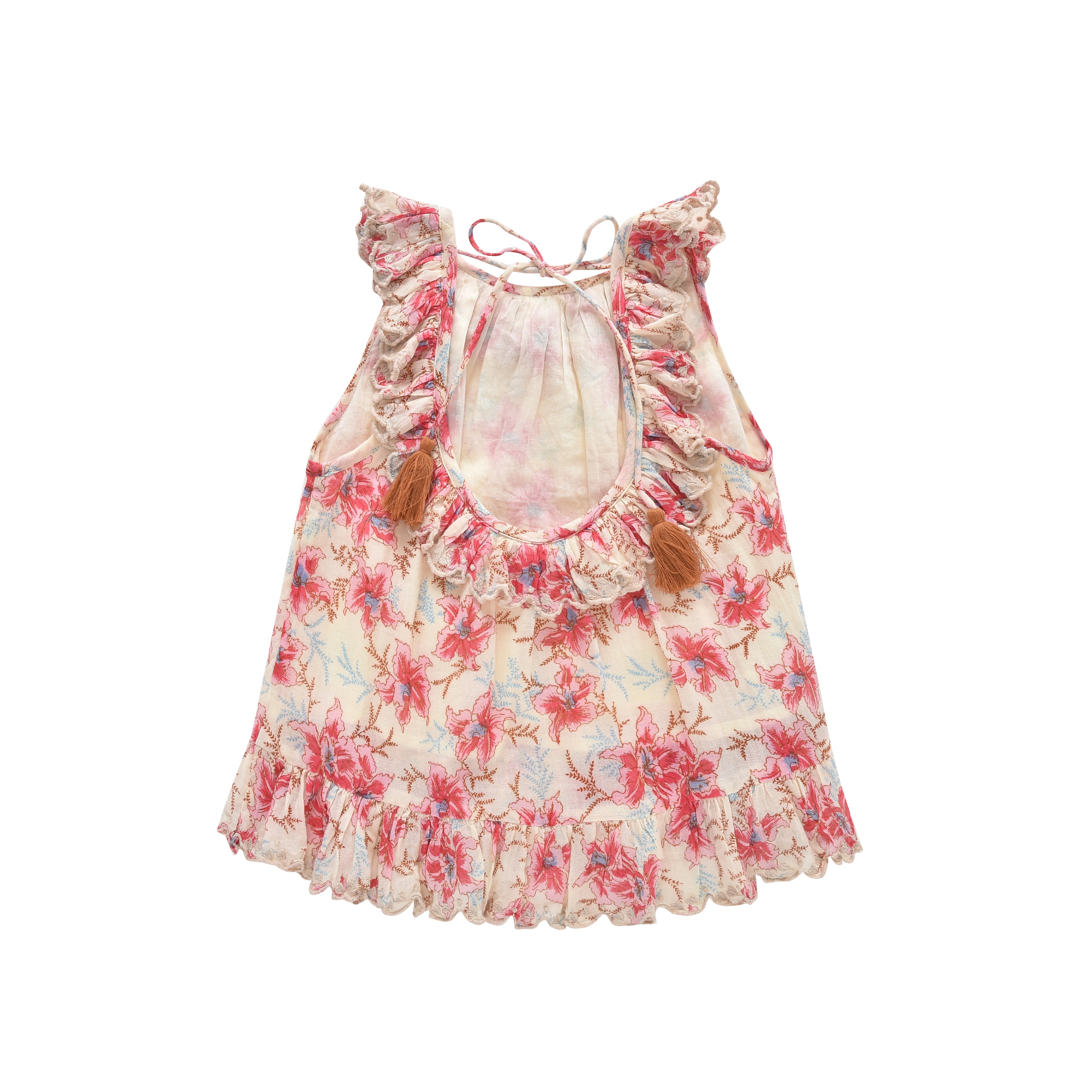 Girls Red Floral Cotton Tops
