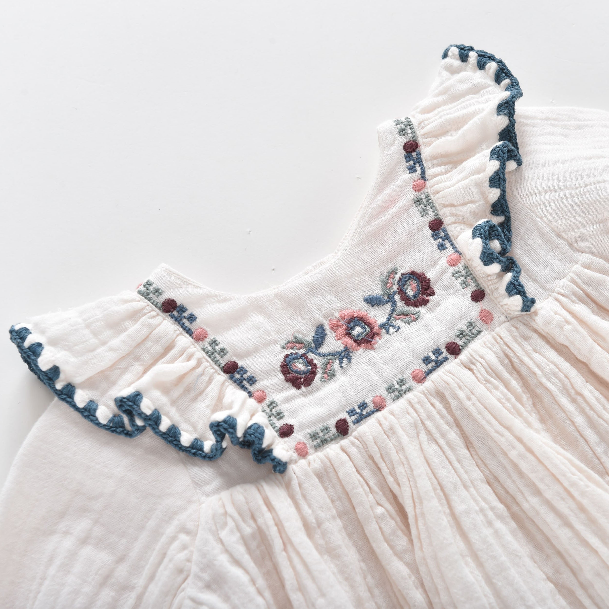 Girls White Embroidered Cotton Shirt