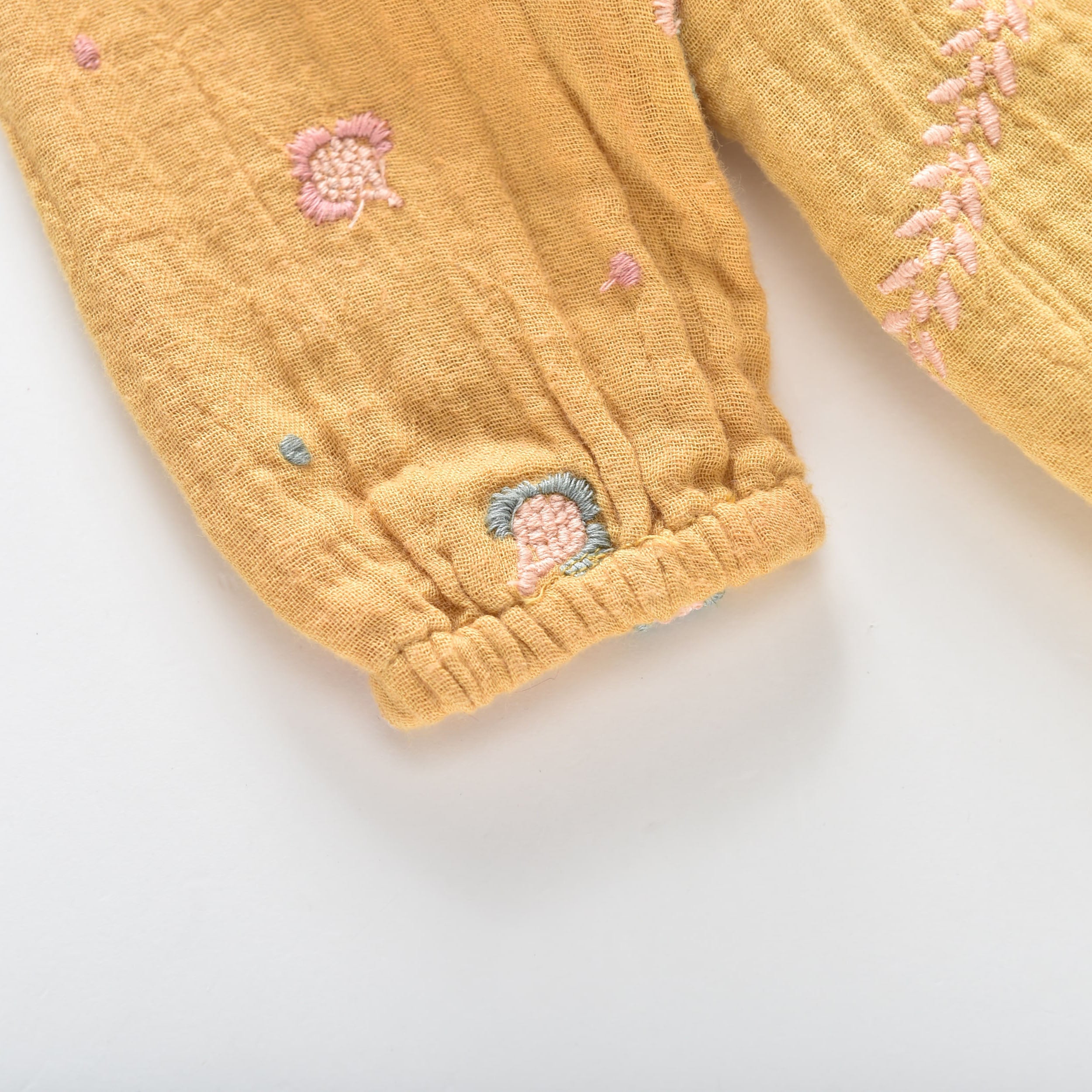 Girls Yellow Embroidered Cotton Dress