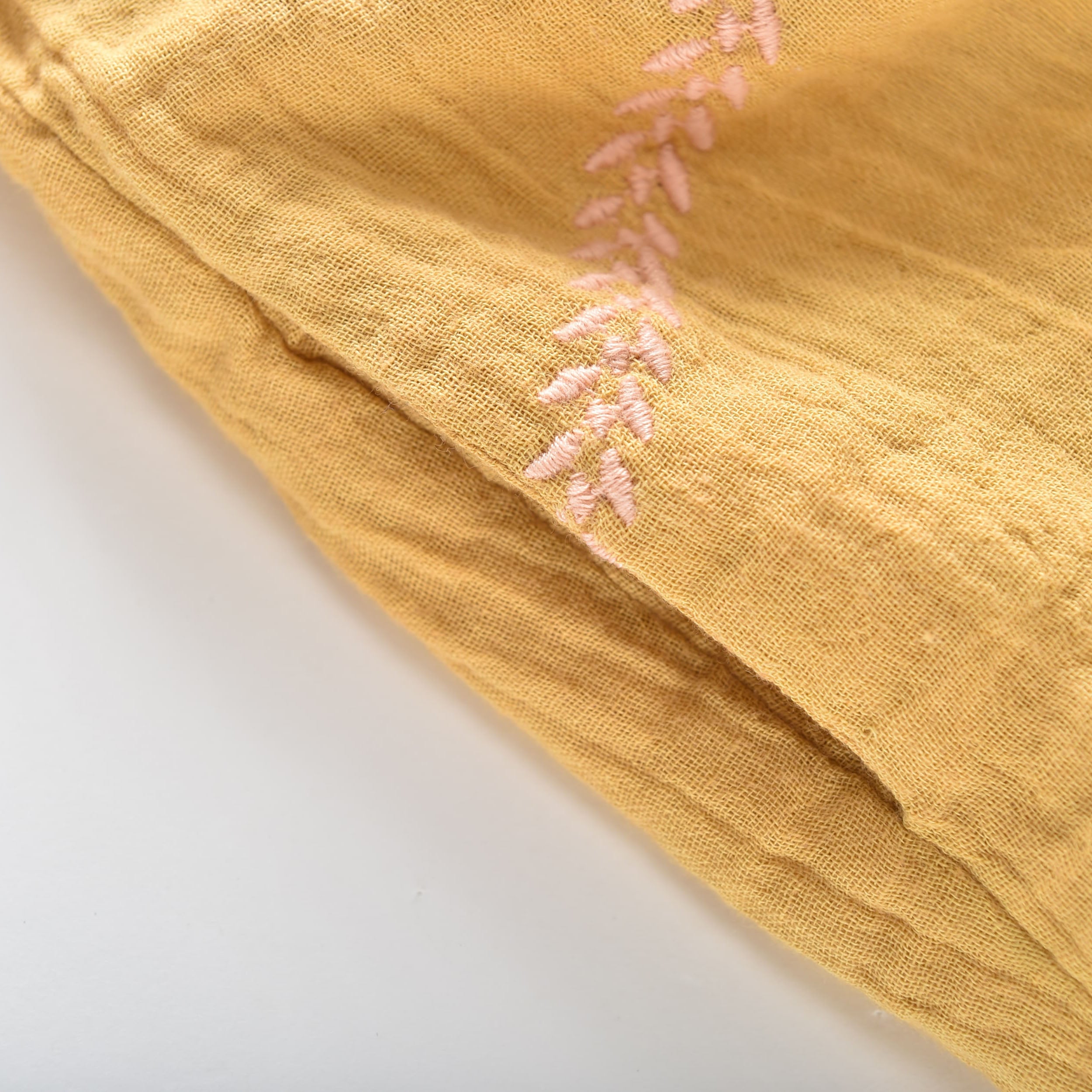 Girls Yellow Embroidered Cotton Dress