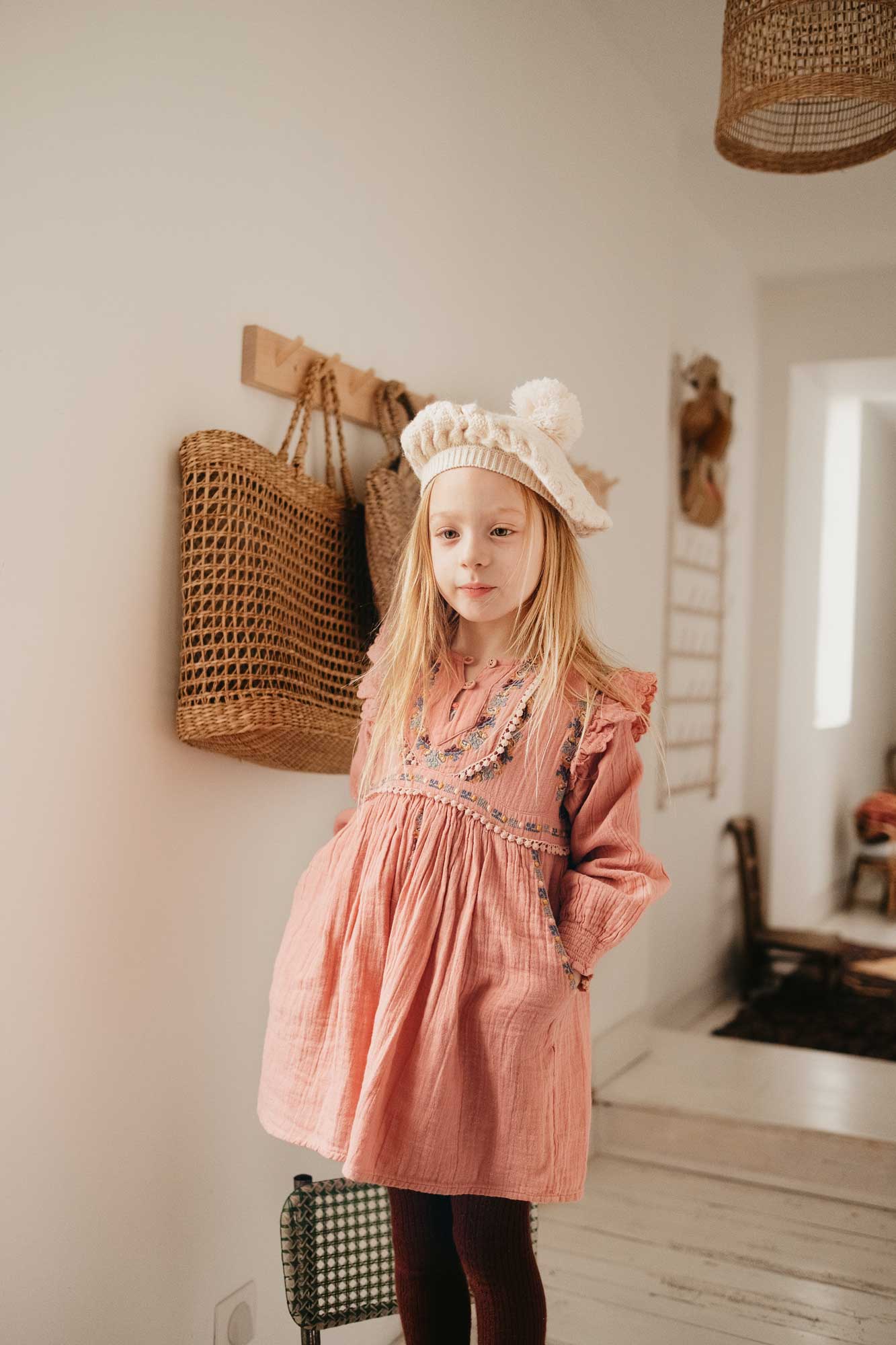 Girls Pink Embroidered Cotton Dress