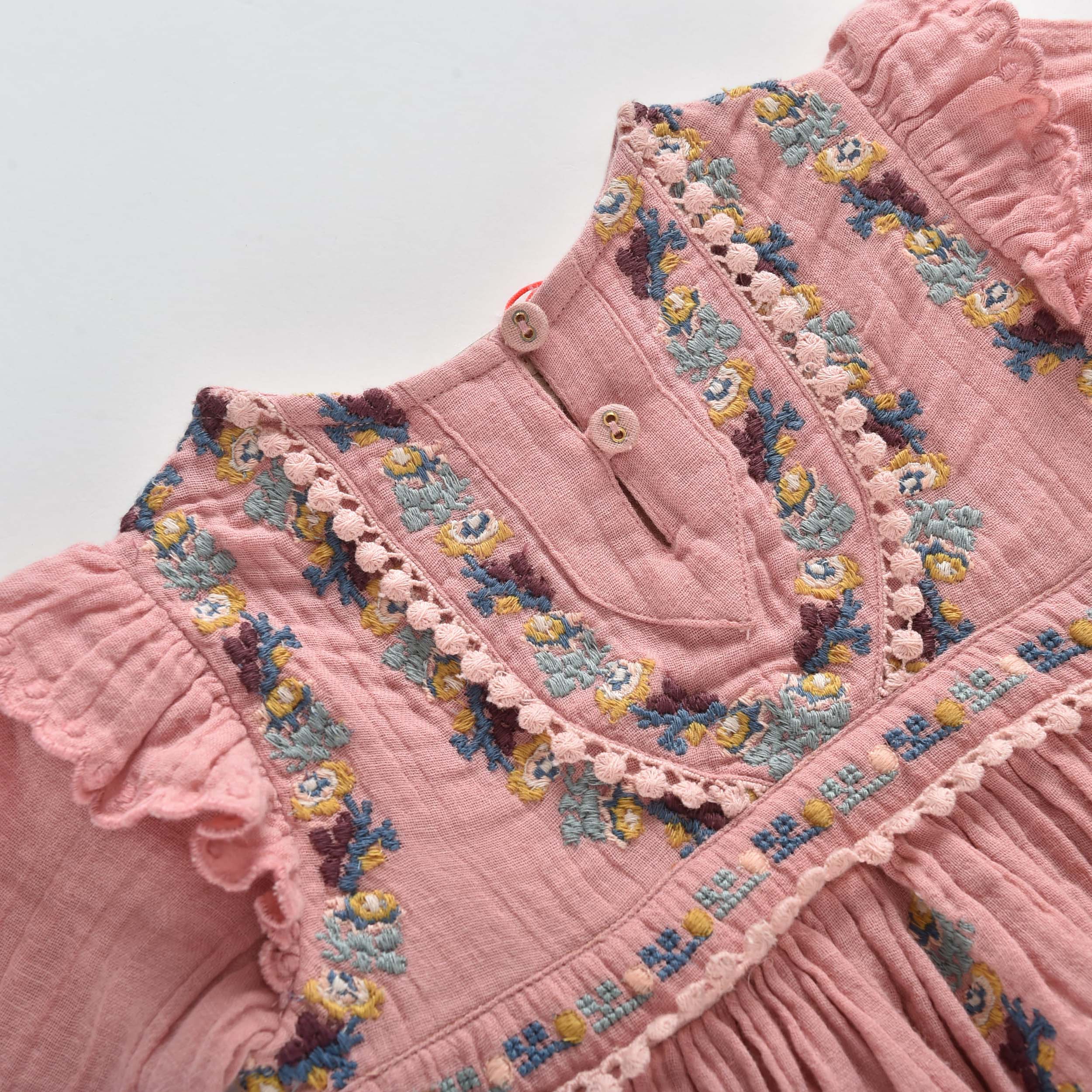 Girls Pink Embroidered Cotton Dress