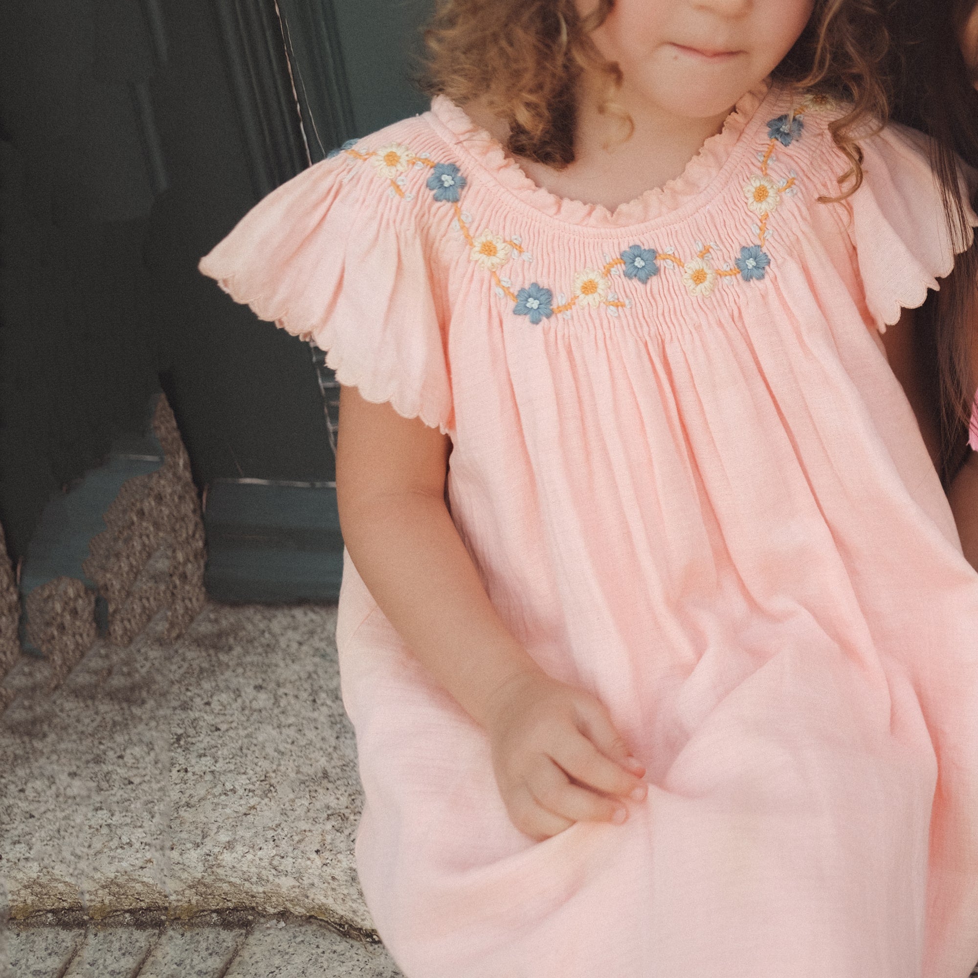 Girls Pink Embroidered Cotton Dress