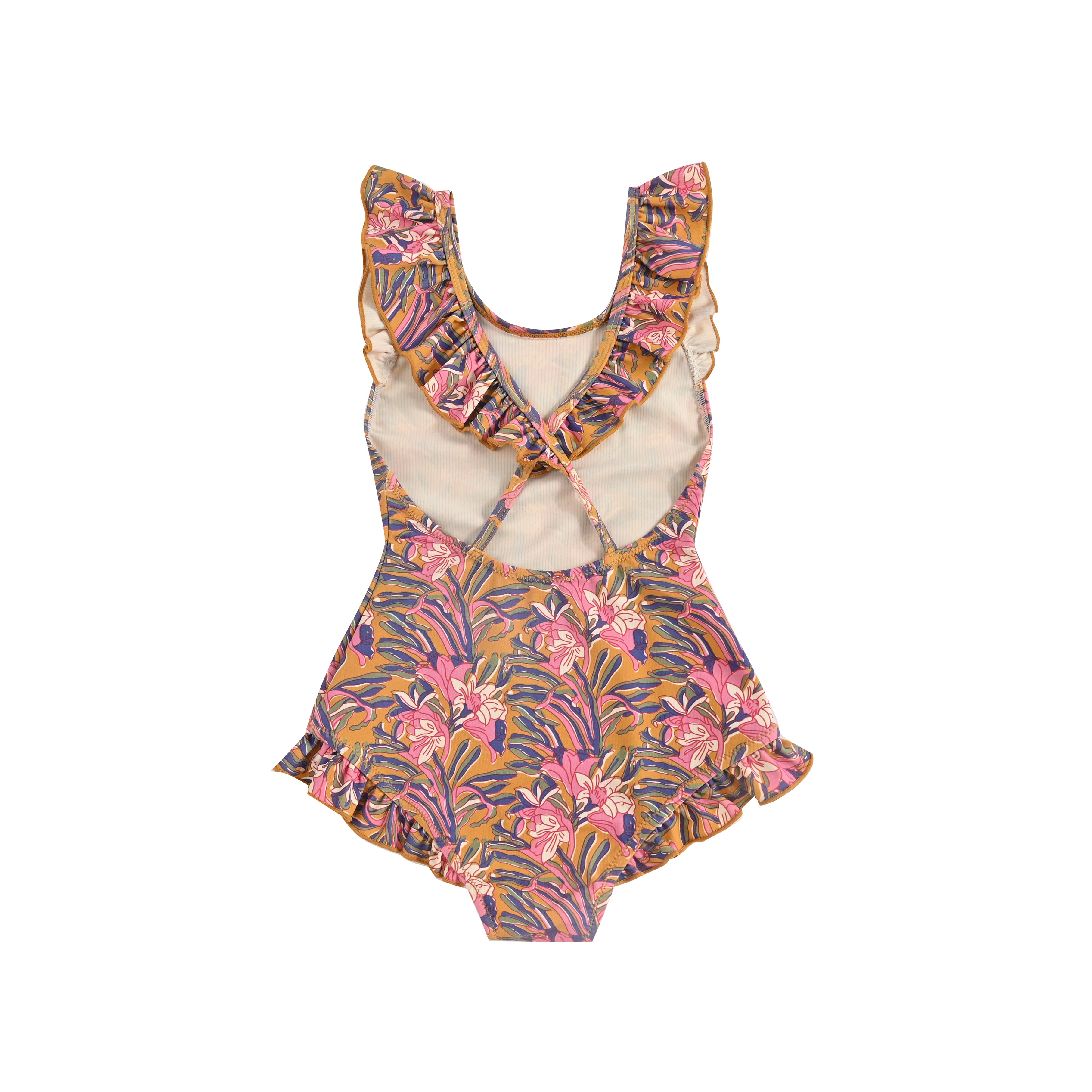 Girls Brown Flowers Swimsuit