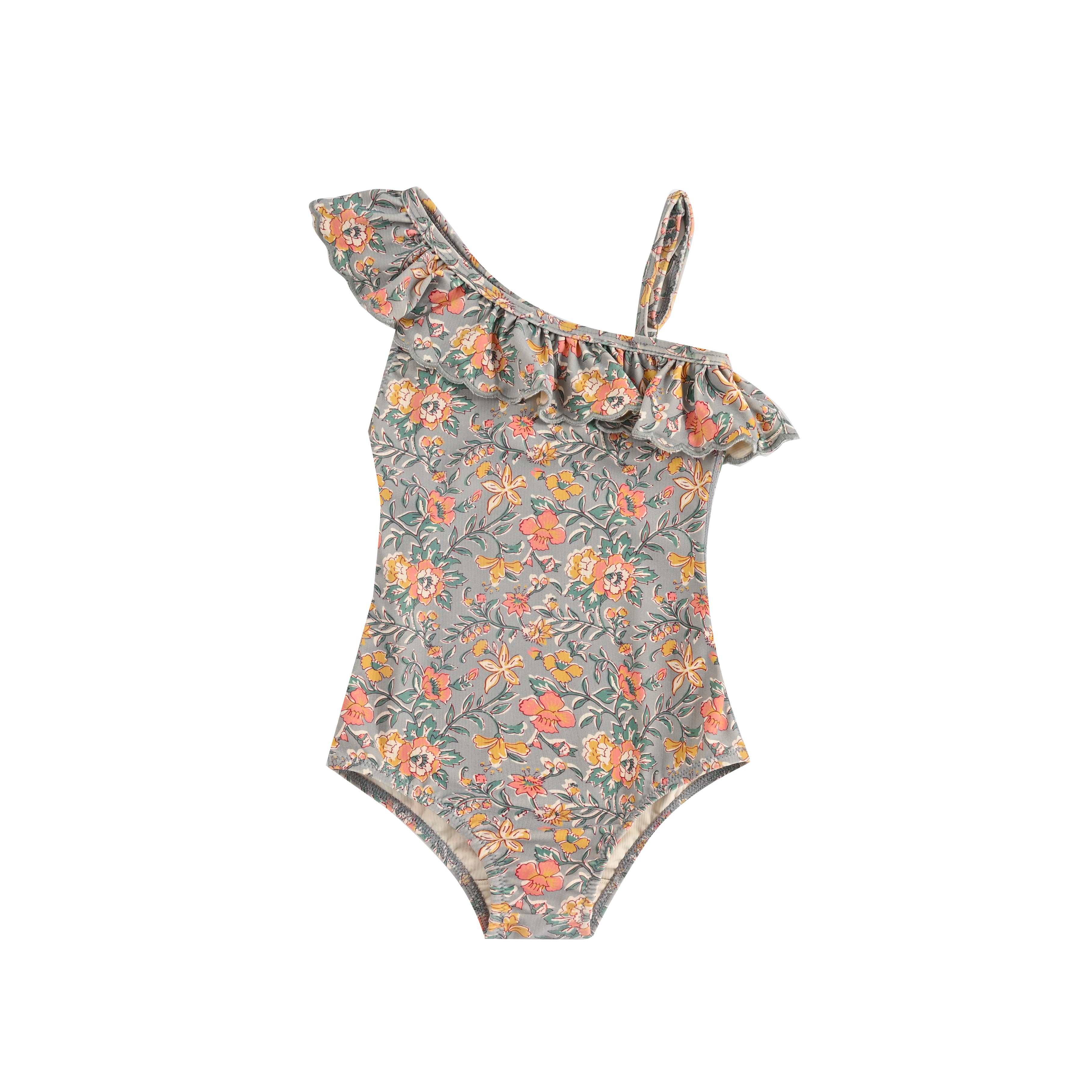 Girls Blue Flowers Swimsuit