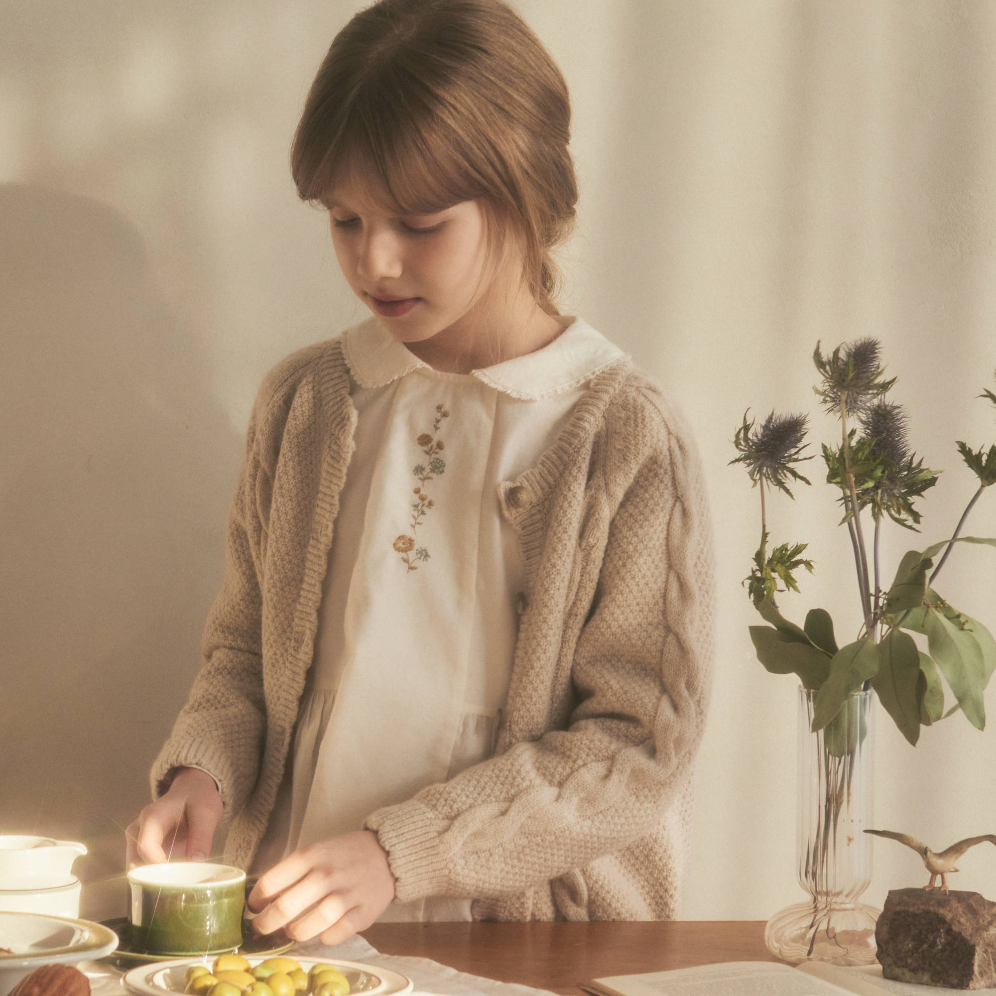 Girls Beige Wool Cardigan