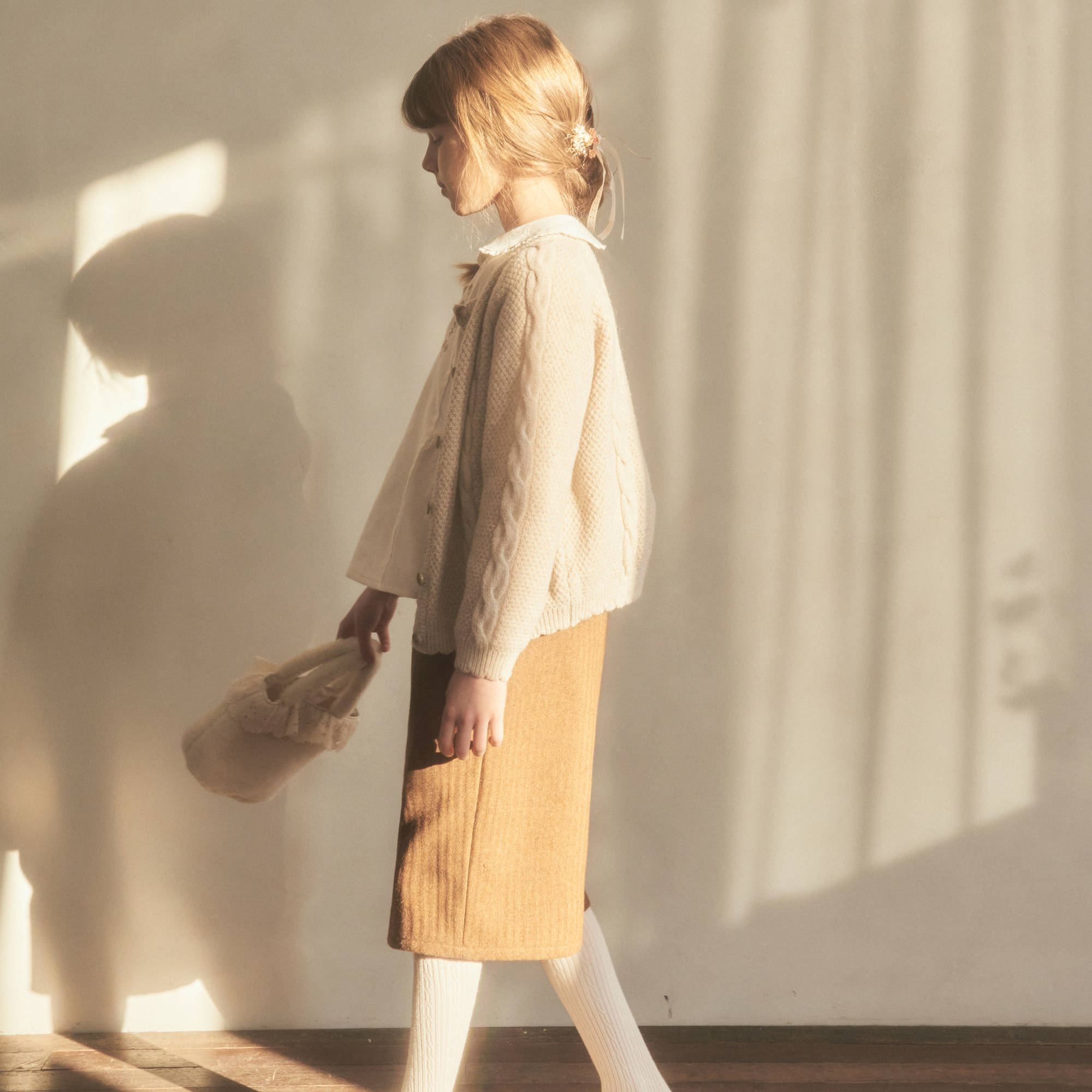 Girls Beige Wool Cardigan