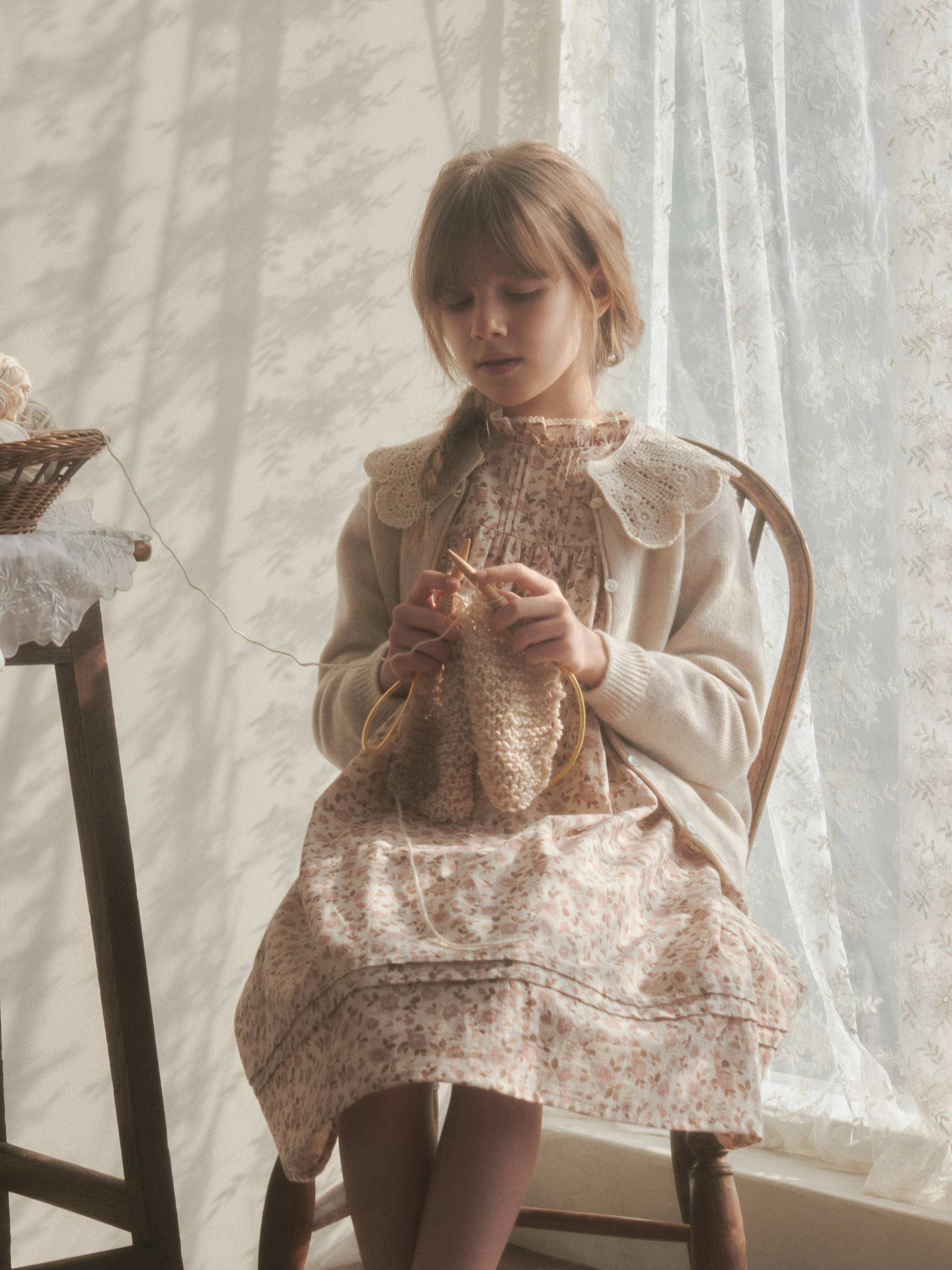 Girls Beige Wool Cardigan