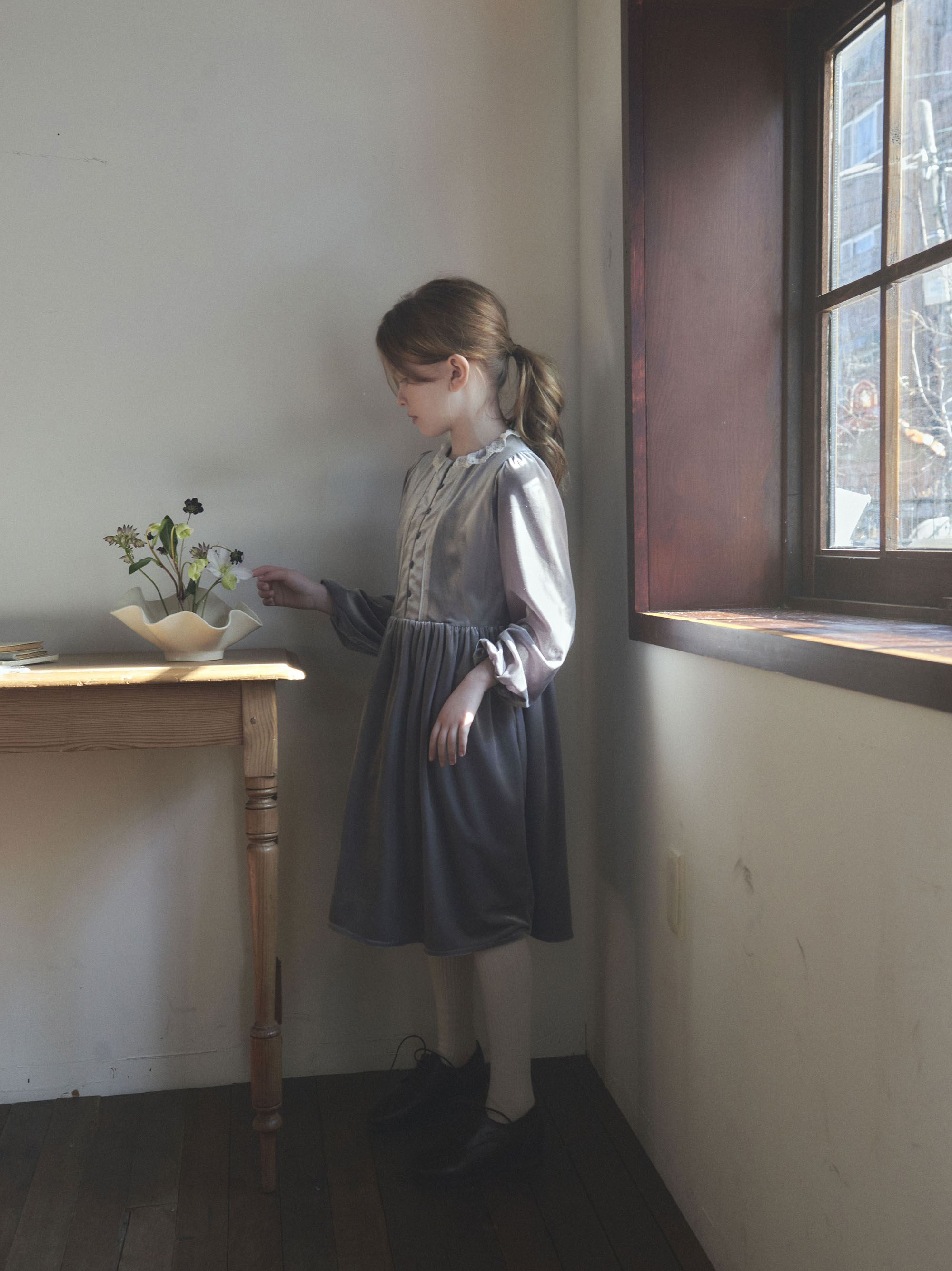 Girls Gray Velvet Dress
