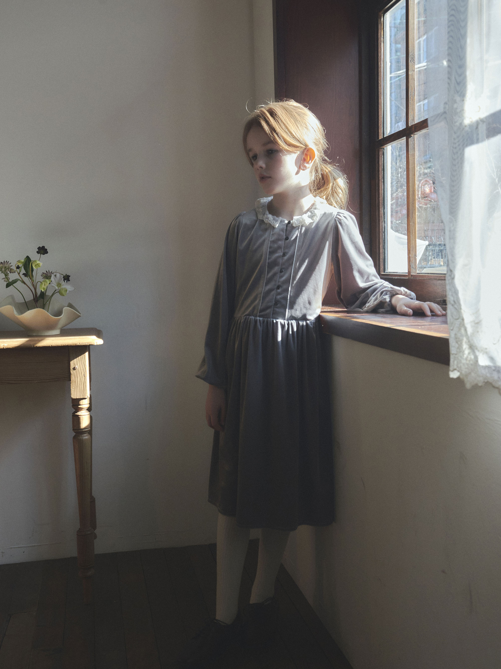 Girls Gray Velvet Dress