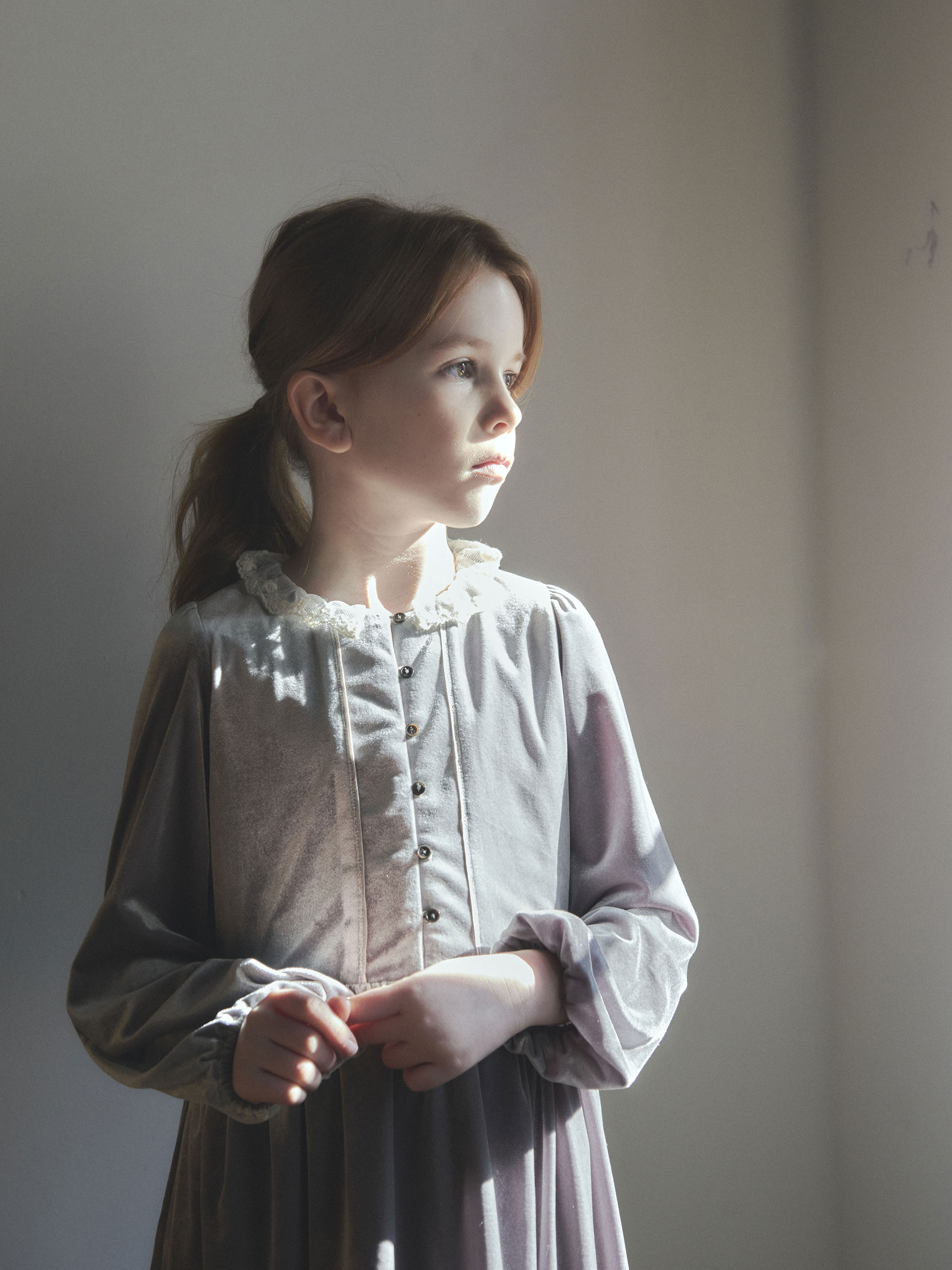 Girls Gray Velvet Dress